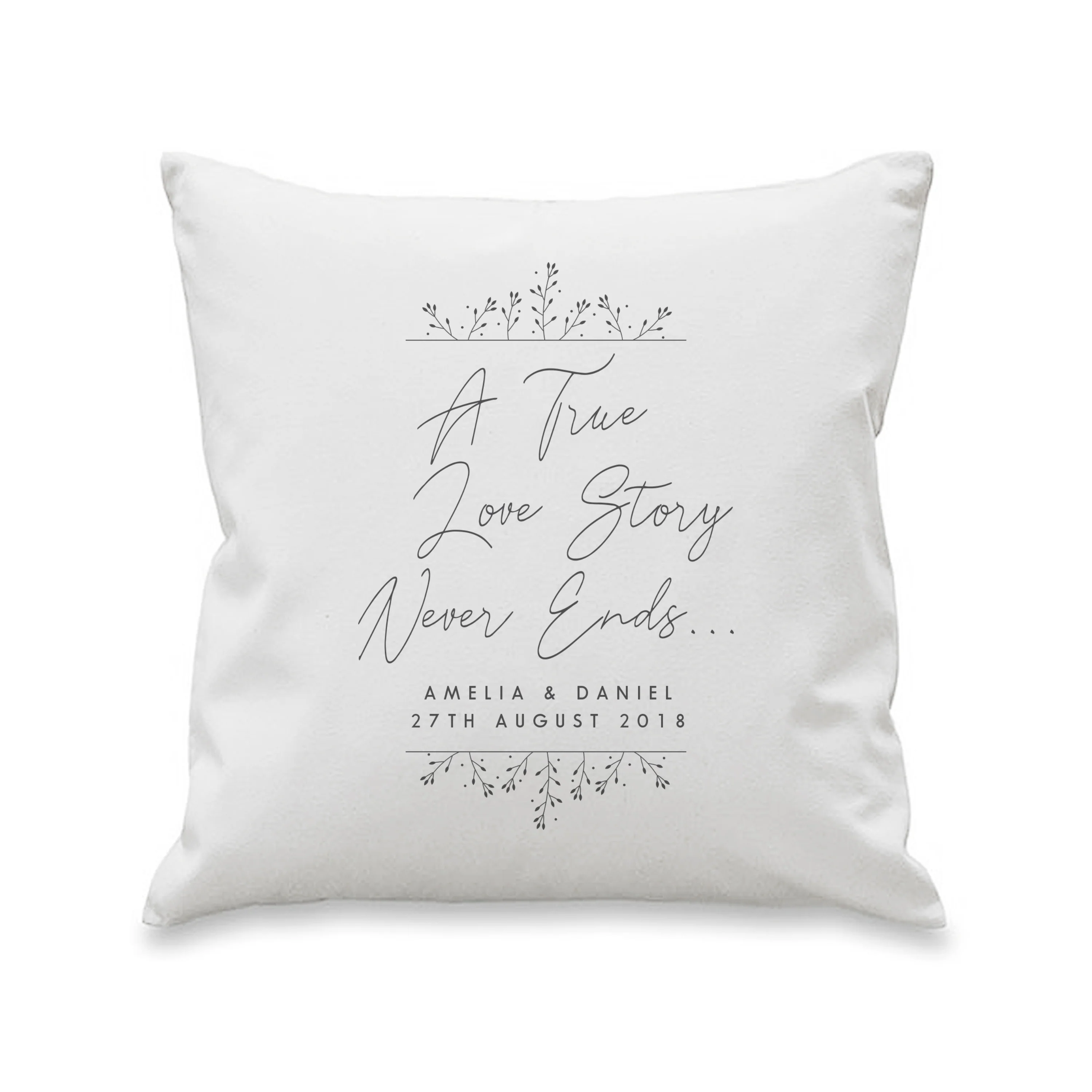 Personalised True Love Story White Cushion - Image 2