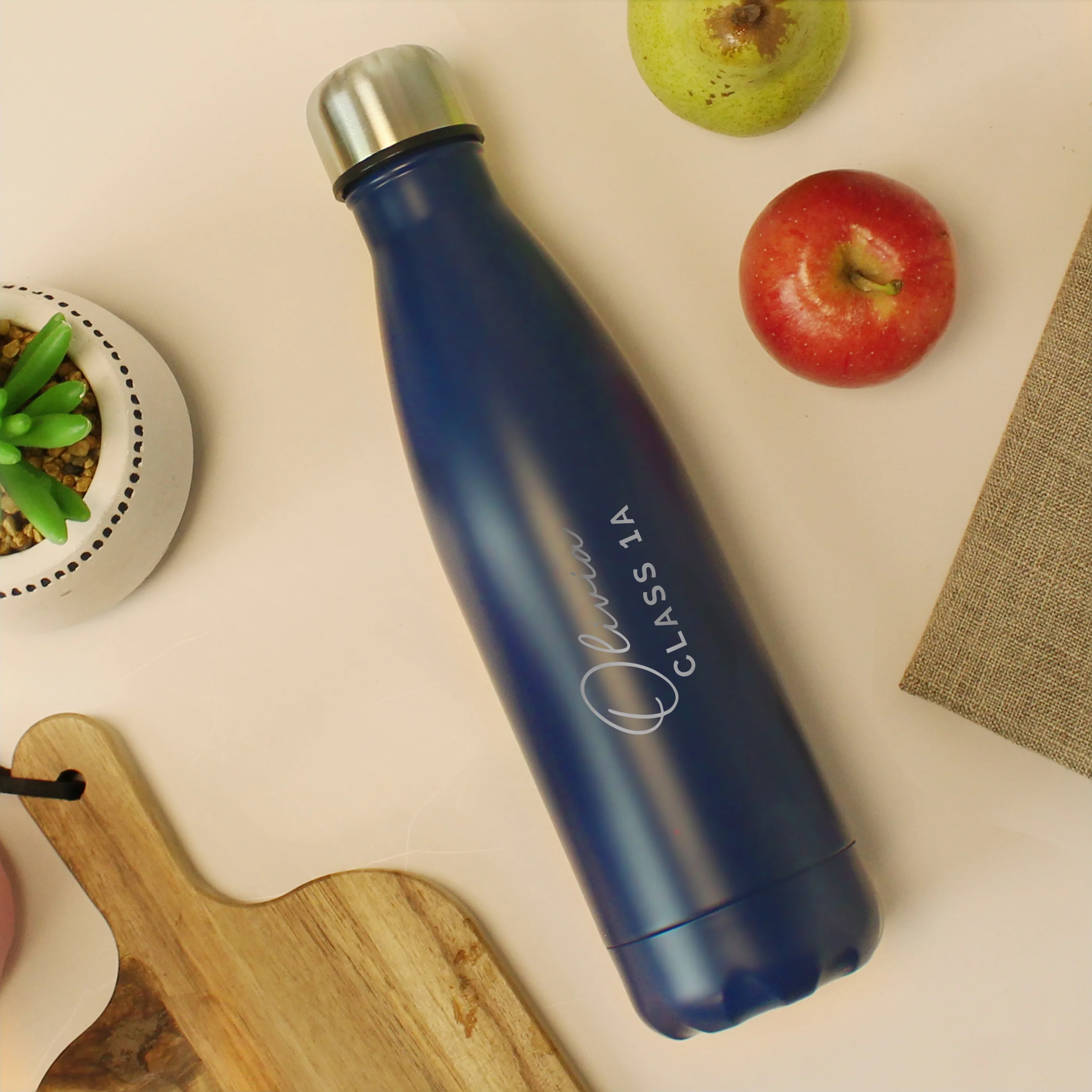 Personalised Two Lines Navy Metal Insulated Drinks Bottle - Image 2