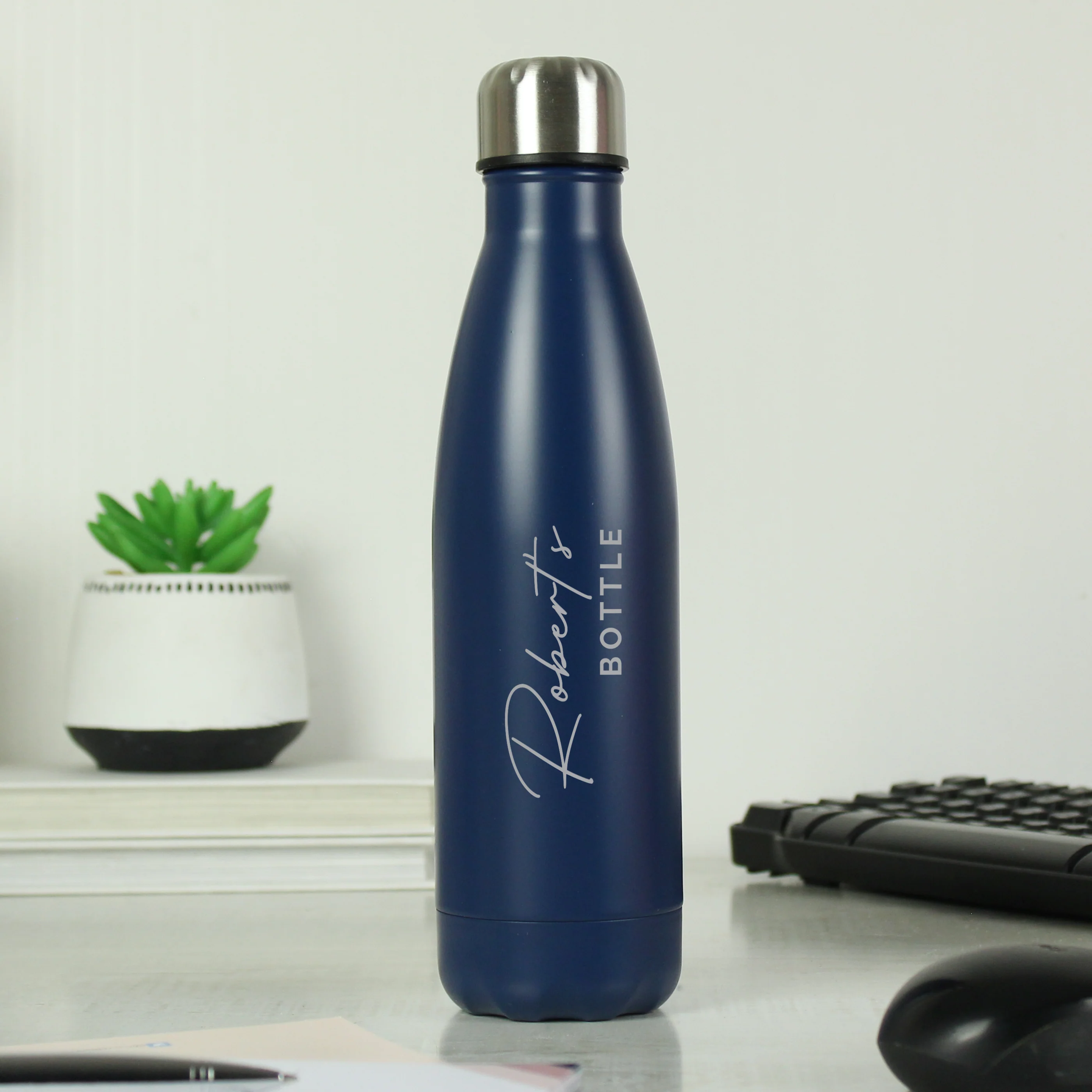 Personalised Two Lines Navy Metal Insulated Drinks Bottle - Image 3