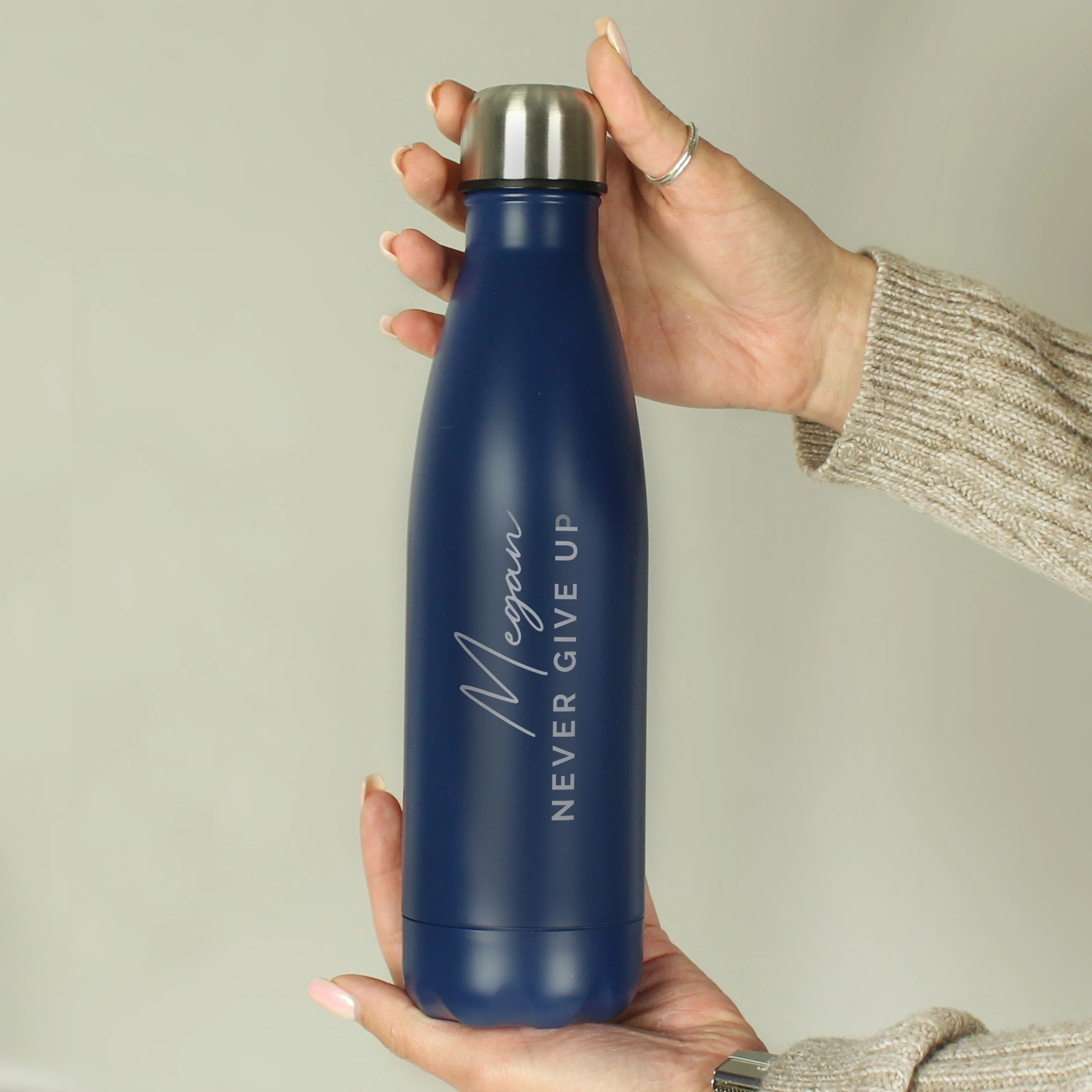 Personalised Two Lines Navy Metal Insulated Drinks Bottle - Image 6