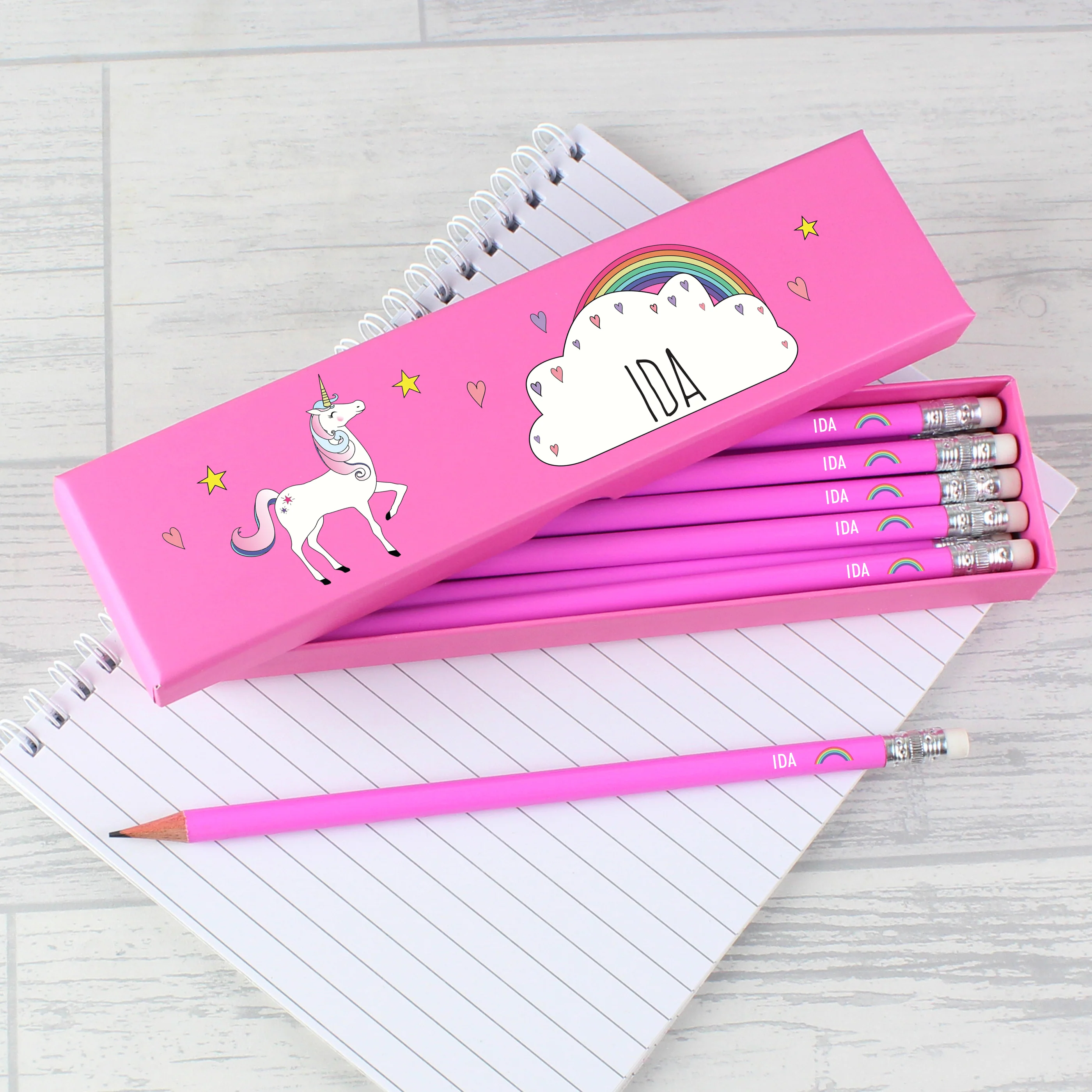 Personalised Unicorn Box of 12 Pink HB Pencils - Image 4