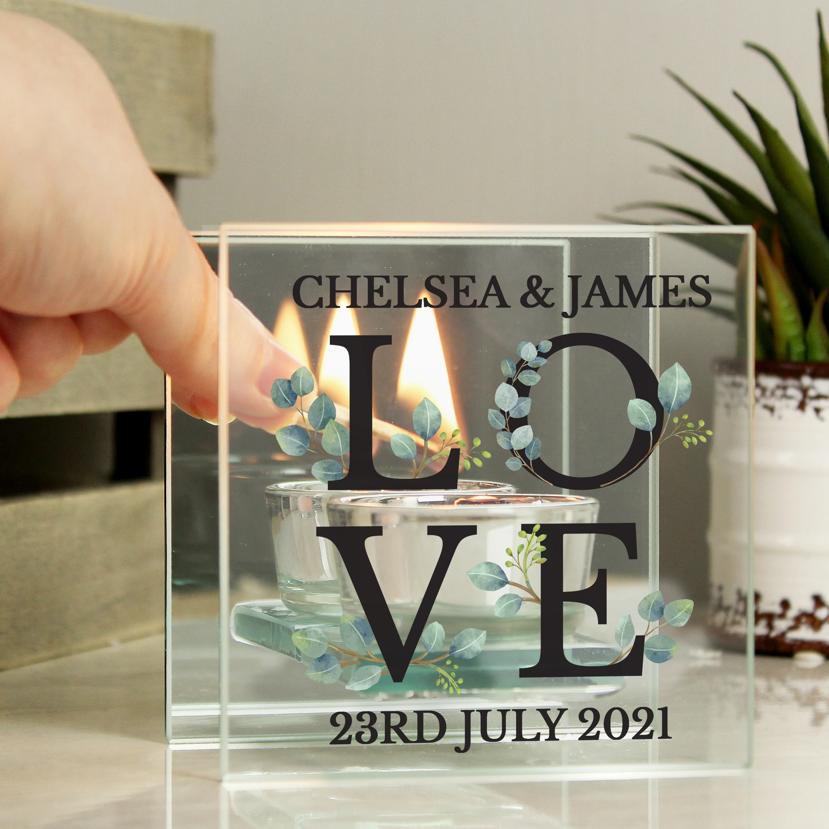 Personalised Wedding Mirrored Glass Tea Light Holder - Image 2