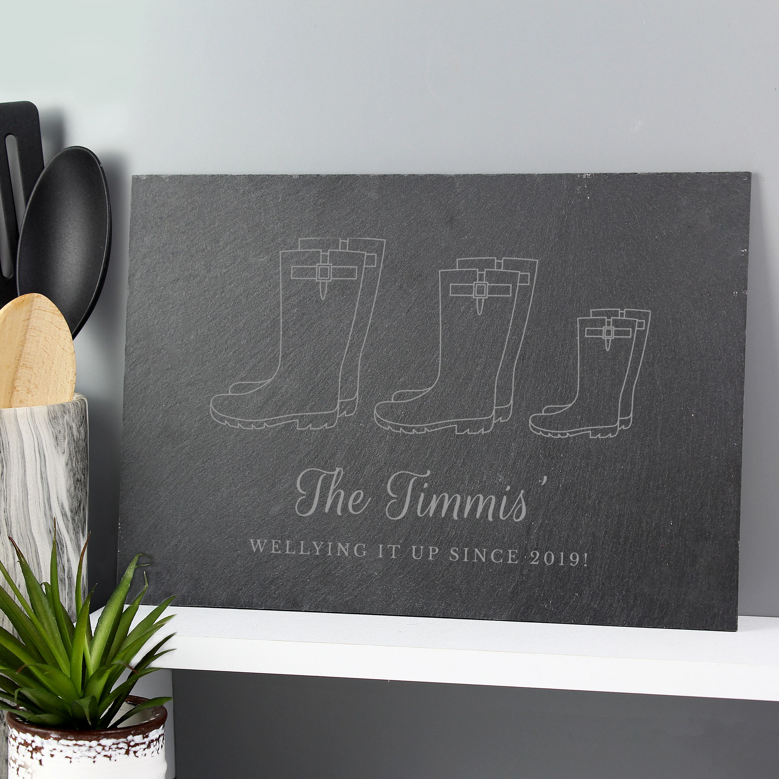 Personalised Welly Boot Family of Three Slate - Image 3