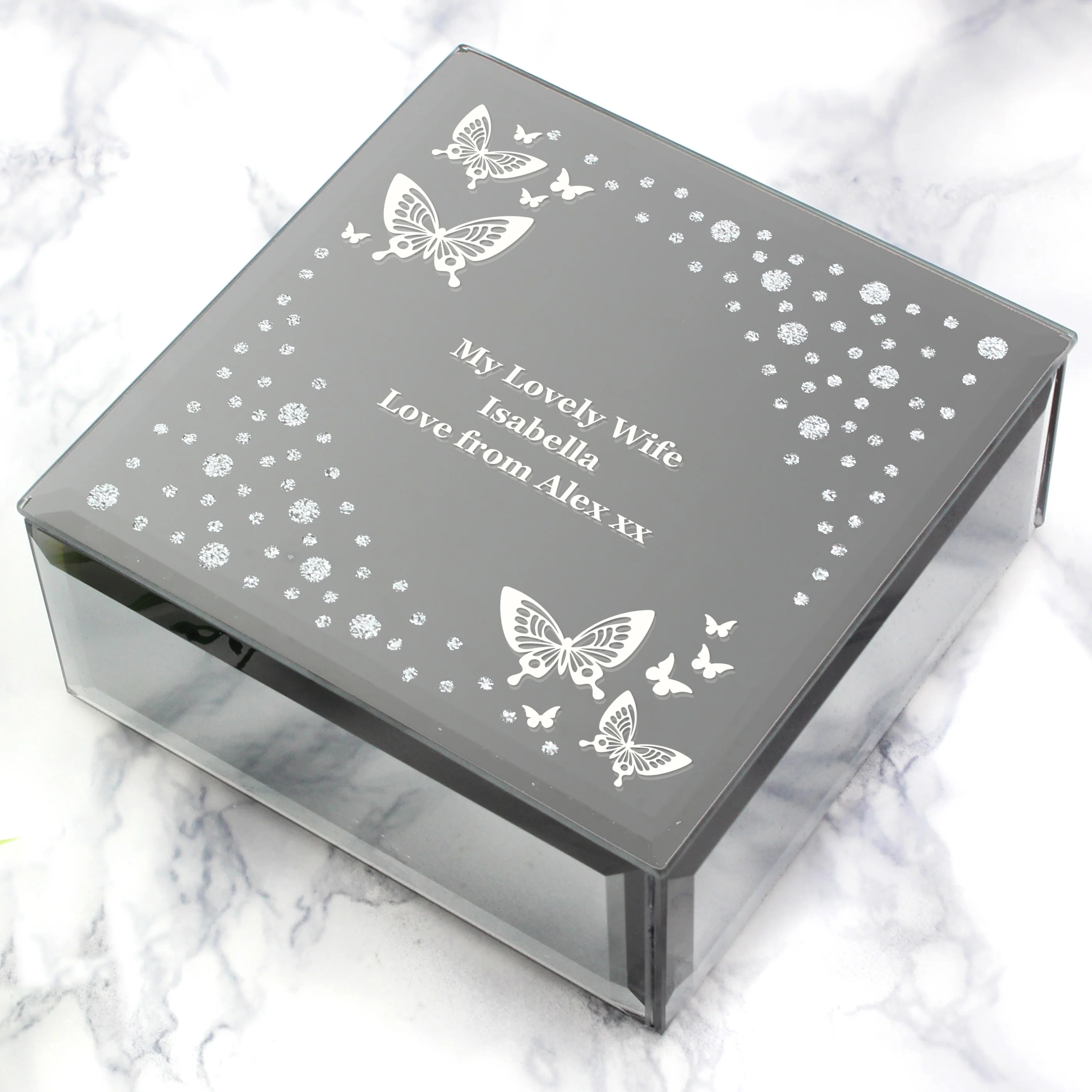 Personalised White Butterfly Diamante Glass Trinket Box - Image 5