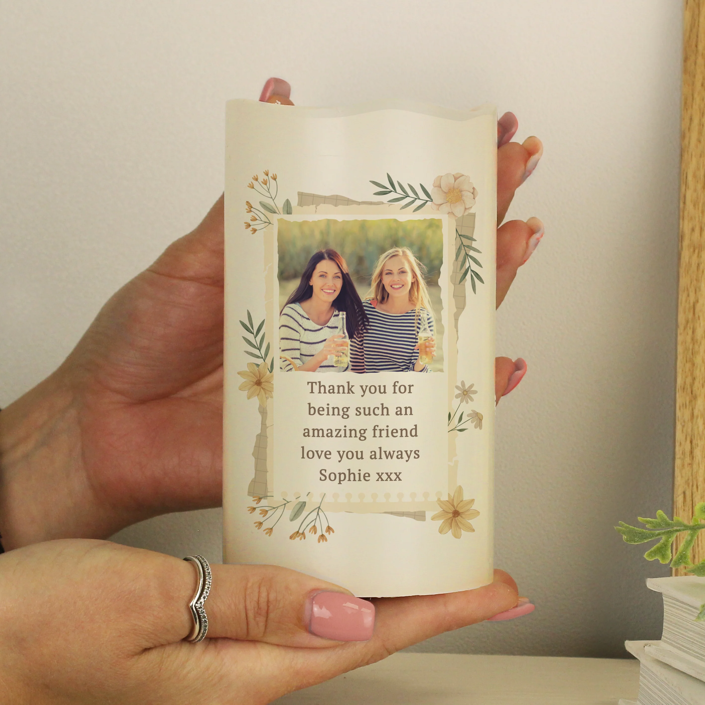 Personalised Wild Flowers Photo Upload LED Candle - Image 2