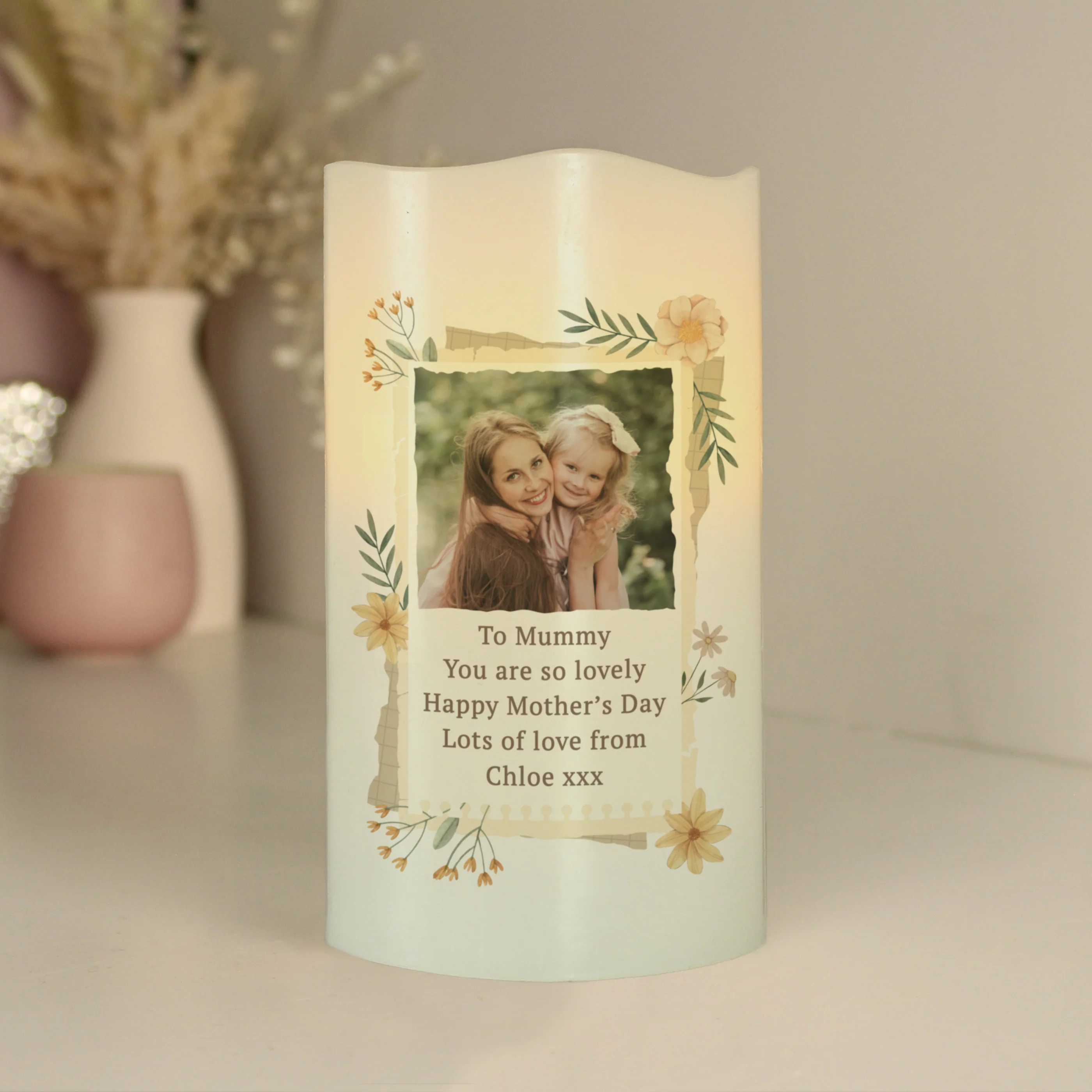 Personalised Wild Flowers Photo Upload LED Candle - Image 3