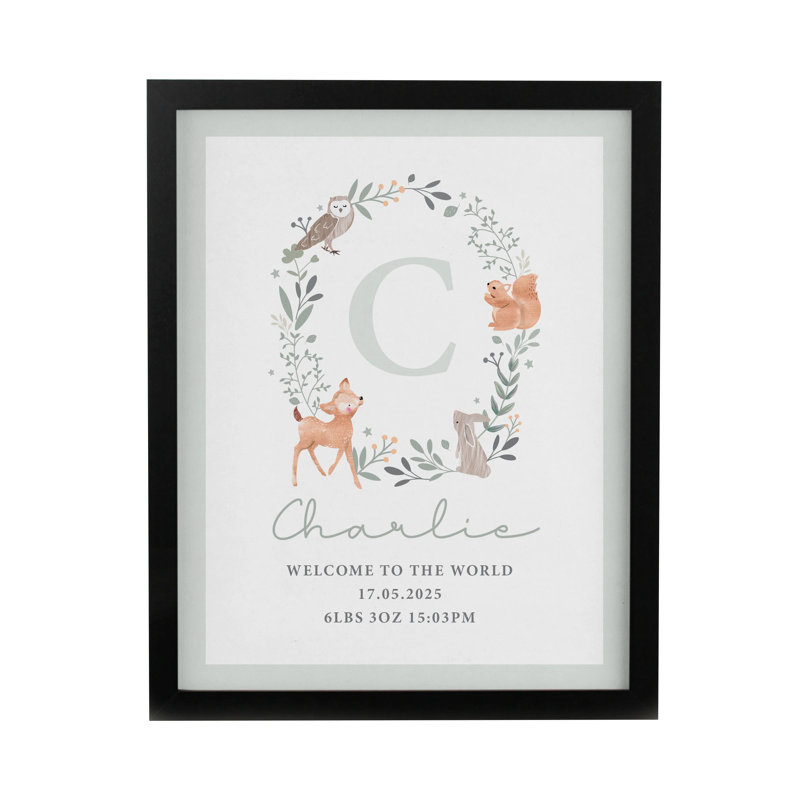 Personalised Woodland Initial Black Poster Frame - Image 3