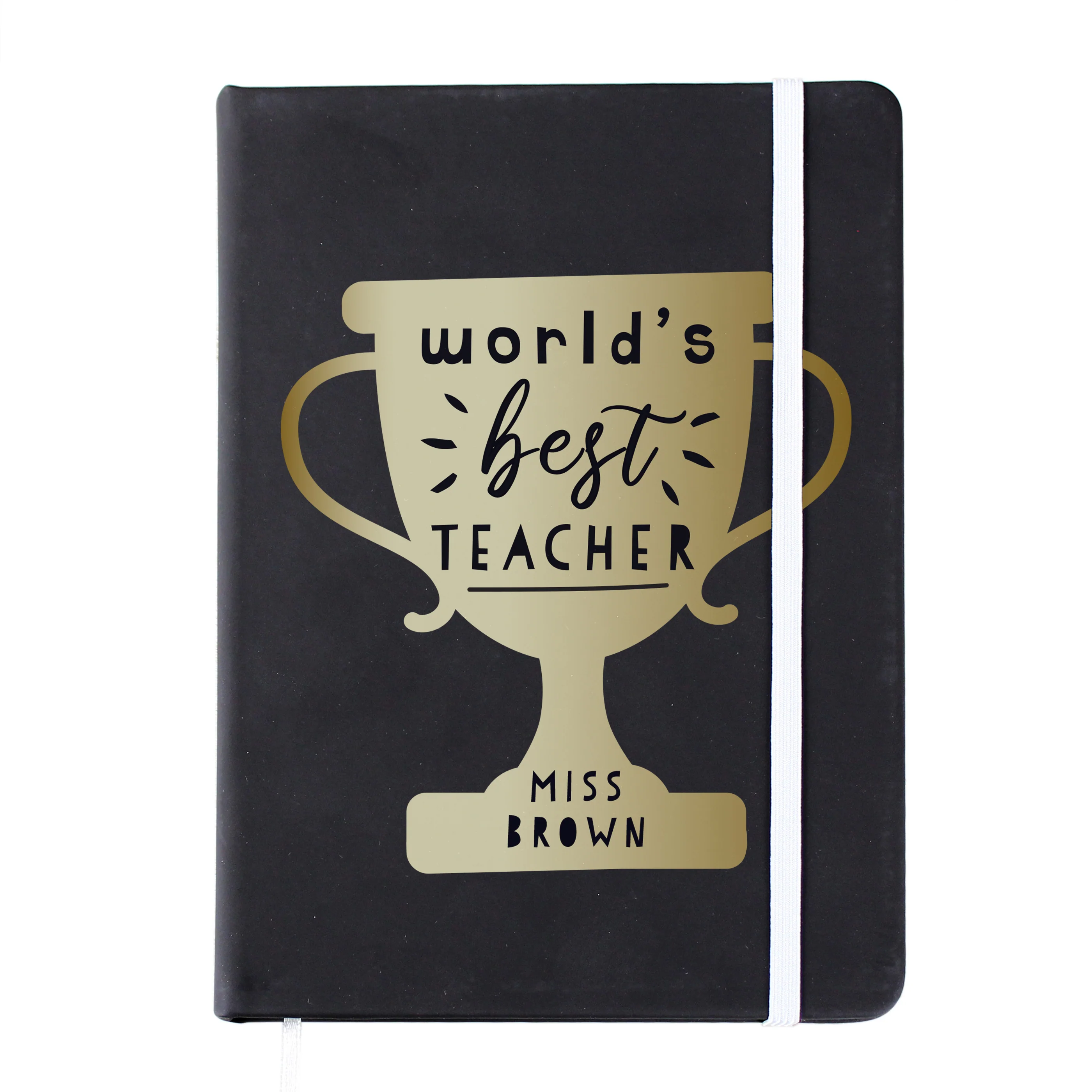 Personalised Worlds Best Teacher Trophy Black Hardback Notebook - Image 4