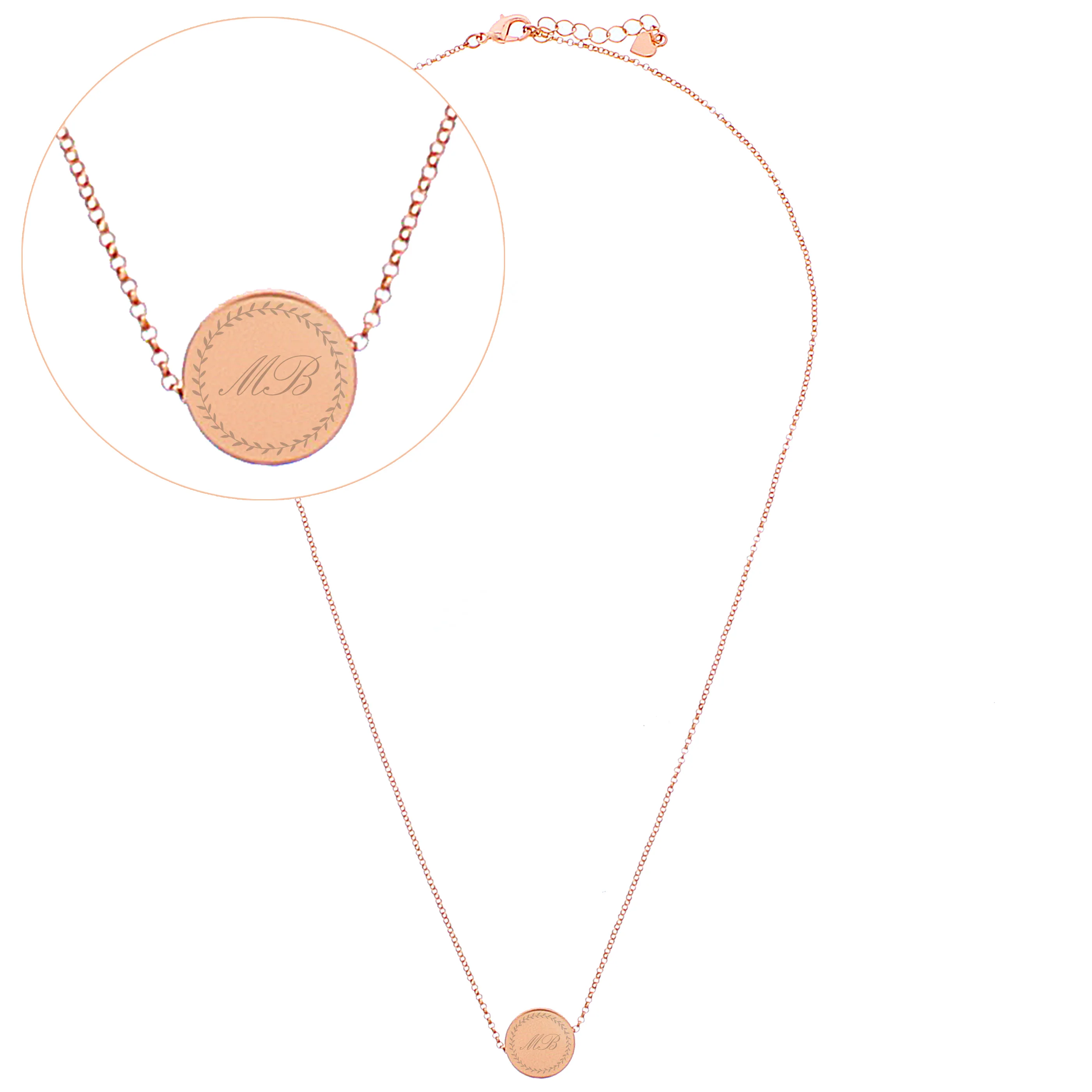 Personalised Wreath Initials Rose Gold Tone Disc Necklace - Image 6