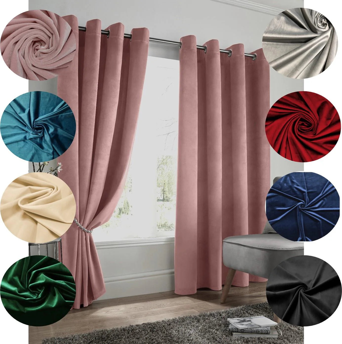 Plain Velvet Ring Top Blackout Curtains - Image 4