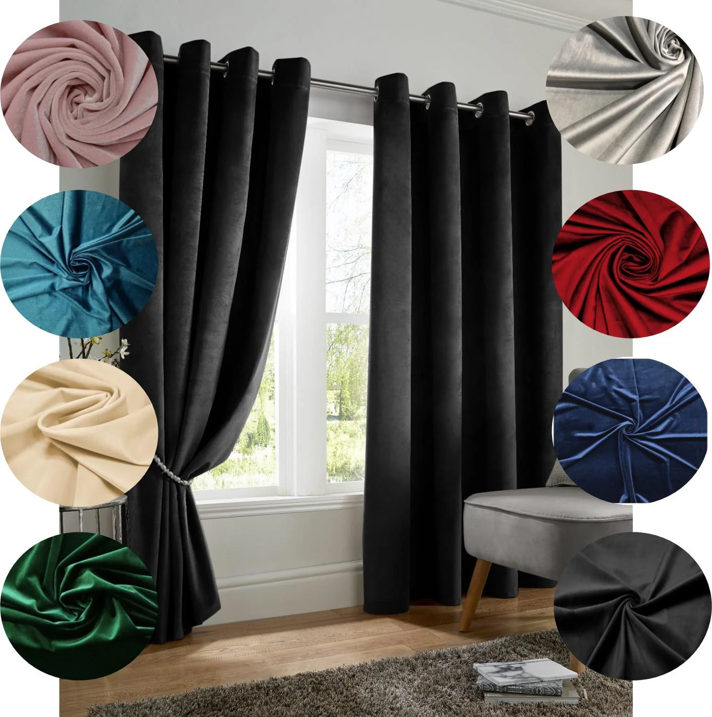 Plain Velvet Ring Top Blackout Curtains - Image 3