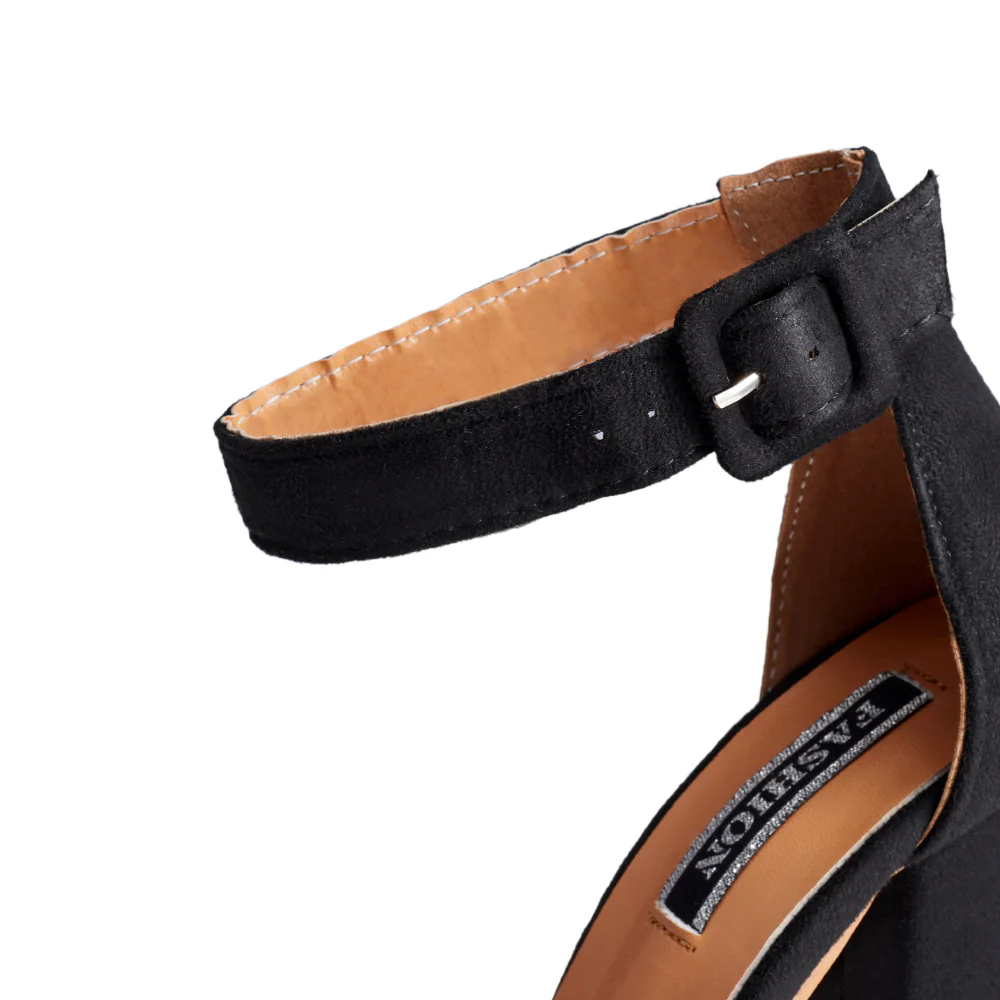 Pointed Toe High Block Heel Close Toe Shoes - Black - Image 6