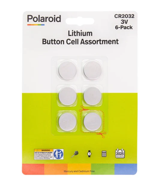 Polaroid 6pk Button Cell CR2032