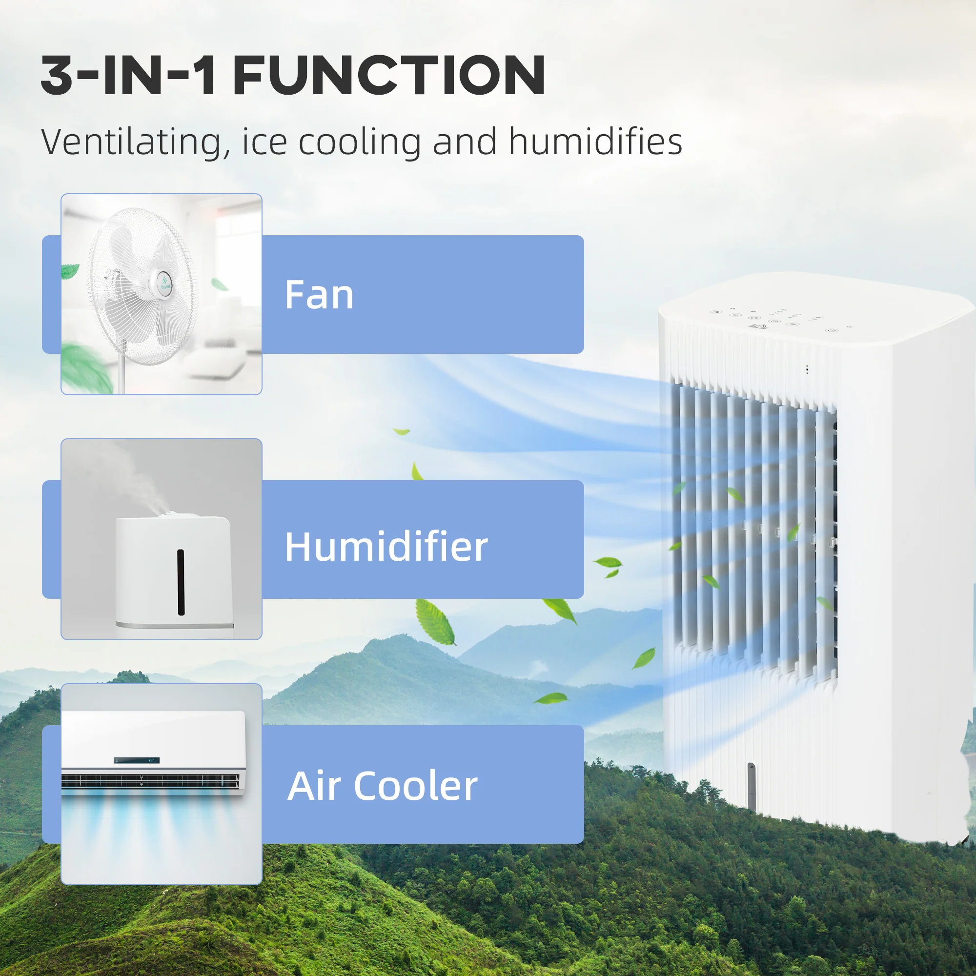 Portable Air Cooler with Humidifier, Remote, Timer, Oscillation, Ice Packs - Image 4