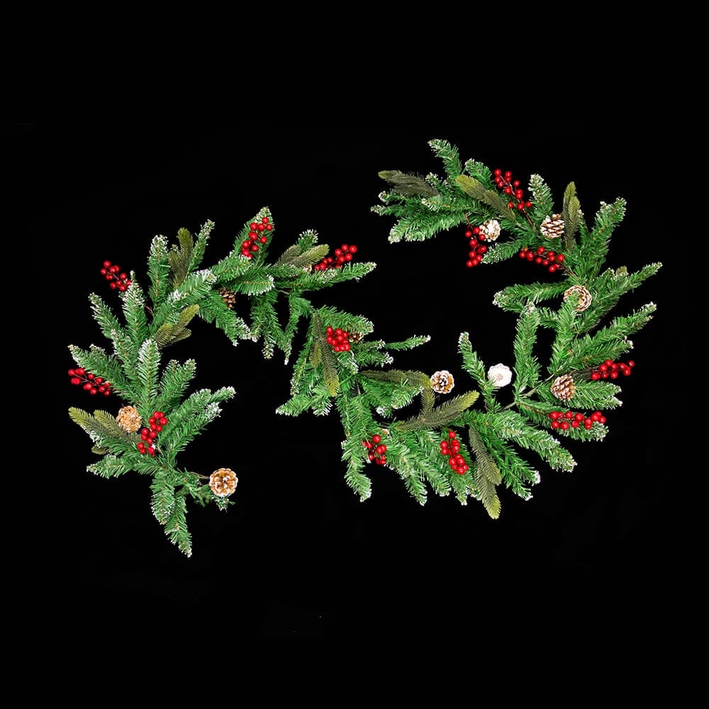 Christmas Sparkle Garland Green Pinecones with Red Berries 2m - Image 2