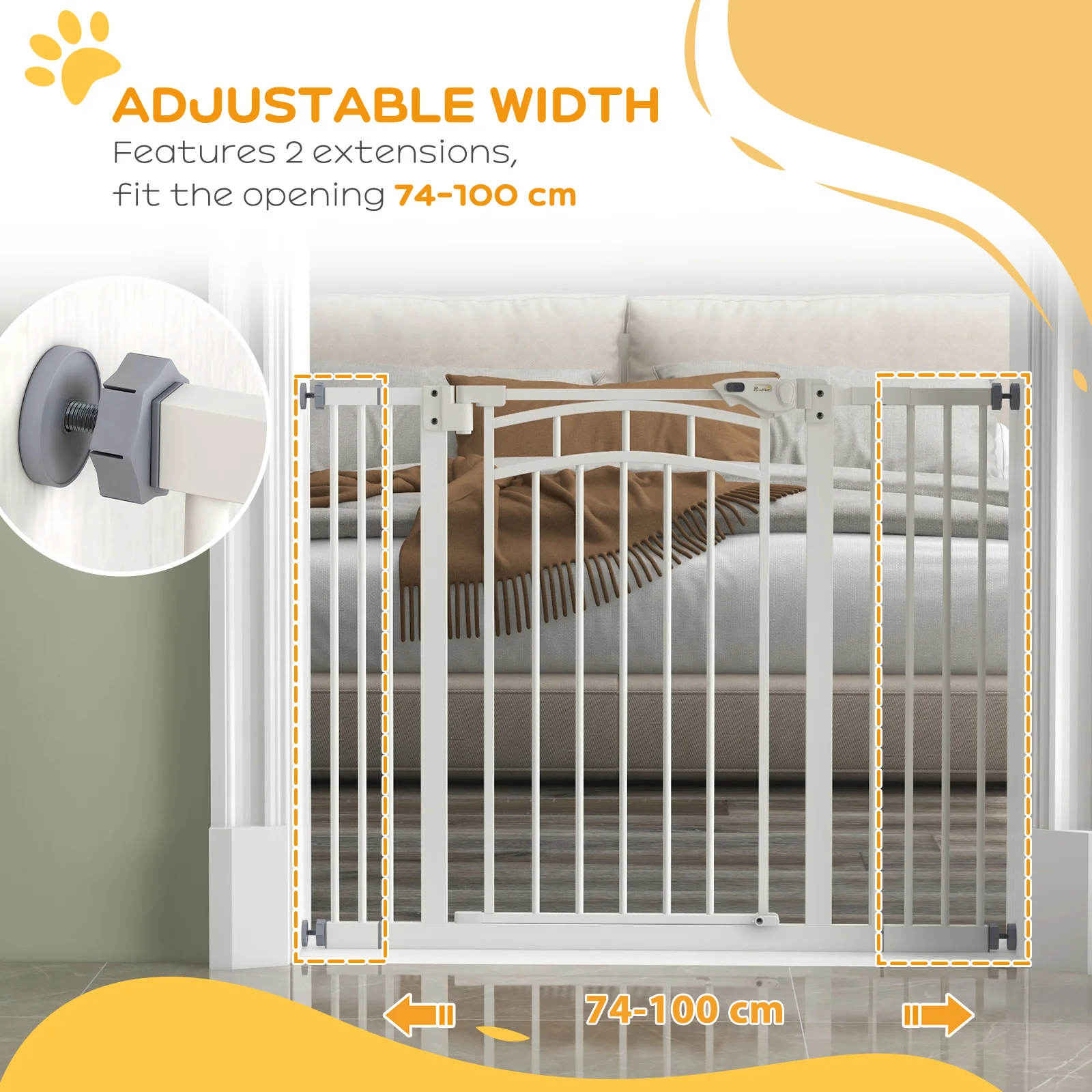 Pressure Fit Safety Gate w/ Auto Closing Door, for Small Medium Dogs, 74-100cm - Image 7