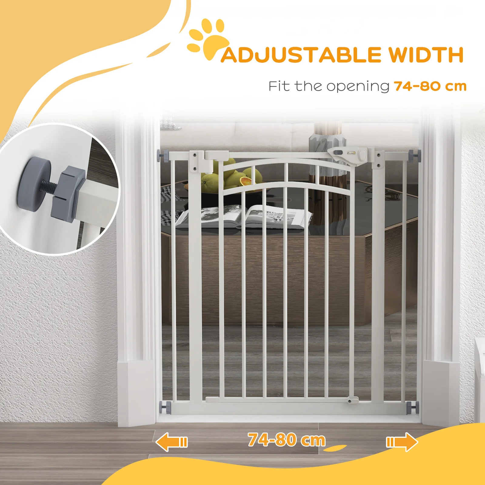 Pressure Fit Safety Gate w/ Auto Closing Door, for Small, Medium Dogs, 74-80cm - Image 7