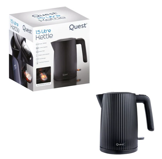 Quest Black Grooved 3kw 1.5L Jug Kettle - Image 2