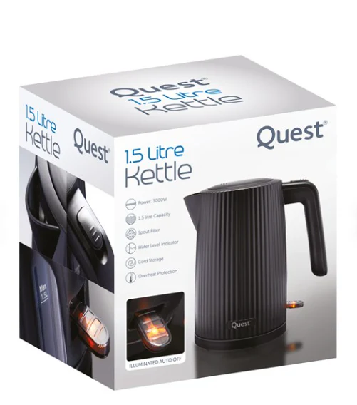 Quest Black Grooved 3kw 1.5L Jug Kettle - Image 3