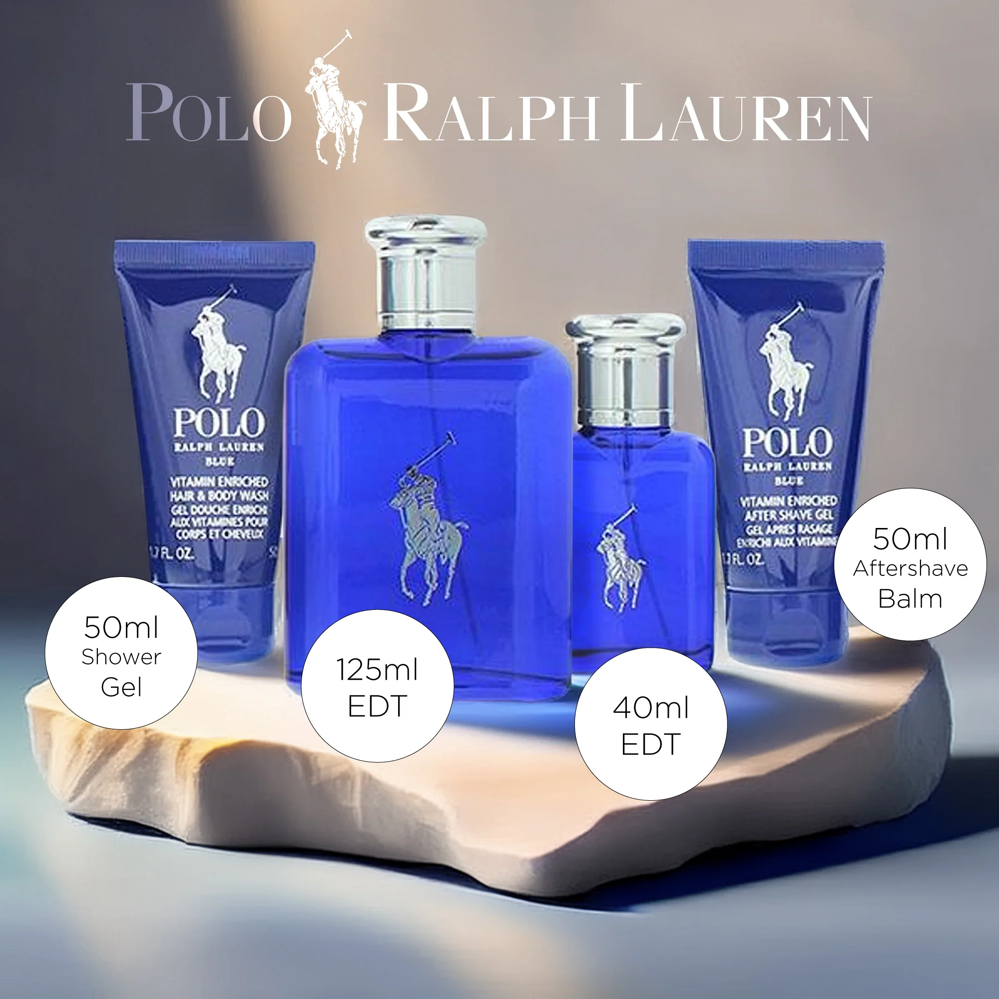 Ralph Lauren Polo Blue 4 Piece Gift Set: Eau de Toilette 125ml - Eau de Toilette 40ml - 50ml Shower Gel - 50ml Aftershave Balm - Image 7