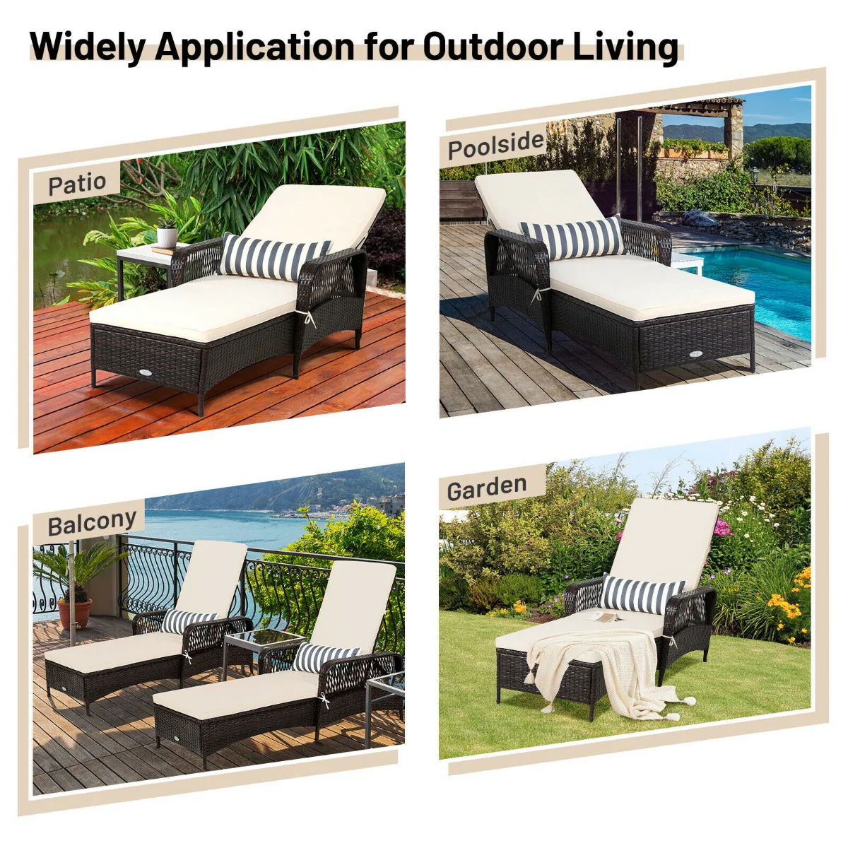 Rattan Sun Lounger With Removable Cushion And Pillow For Outdoor - Image 10