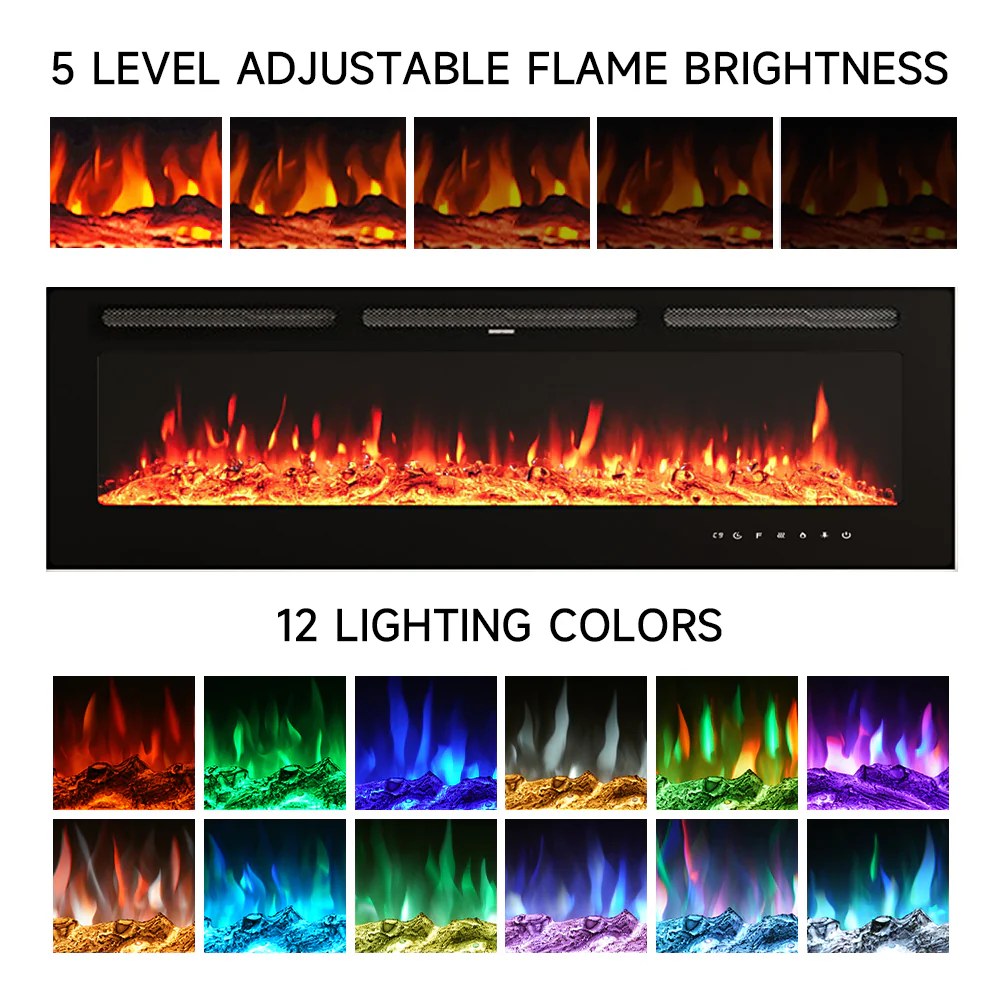 Recessed/Wall Mounted Electric Fireplace Adjustable Flame With Remote - Image 14