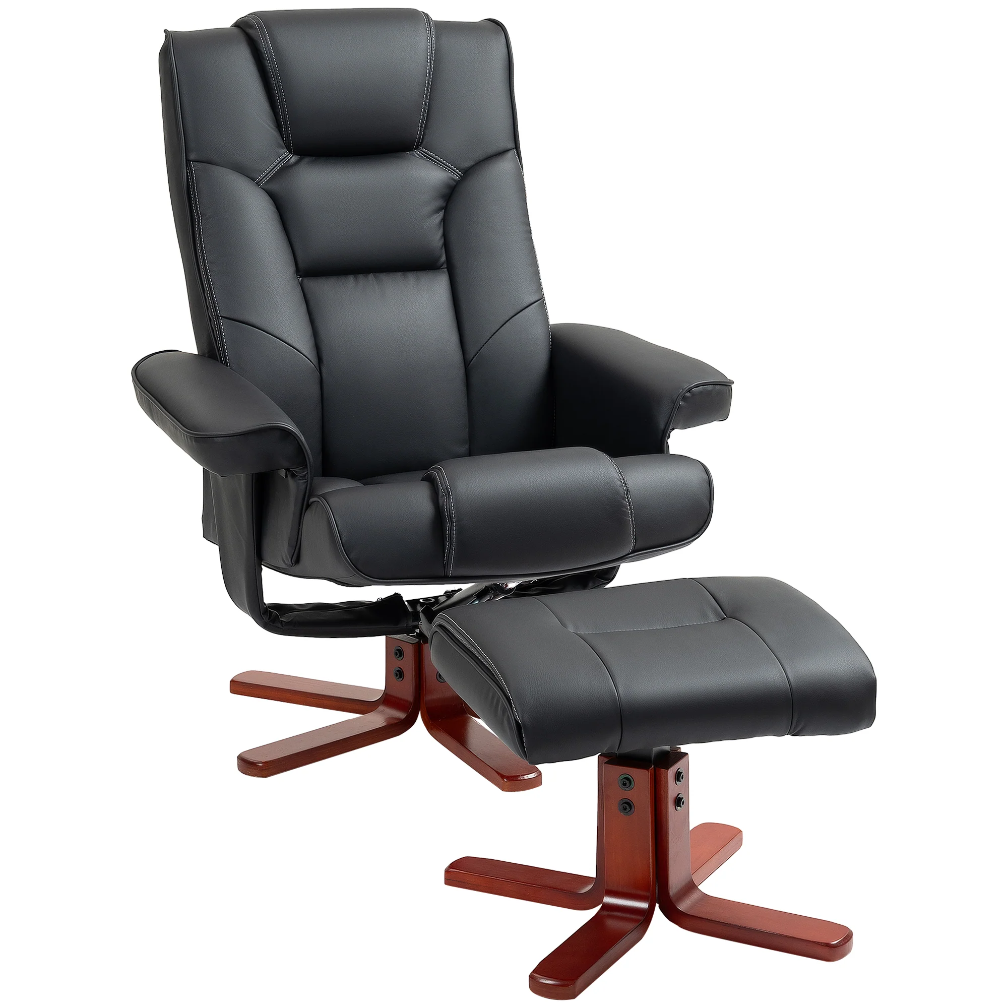Recliner Chair With Footstool And Adjustable Backrest PU Armchair - Black, Brown, Grey - Image 10