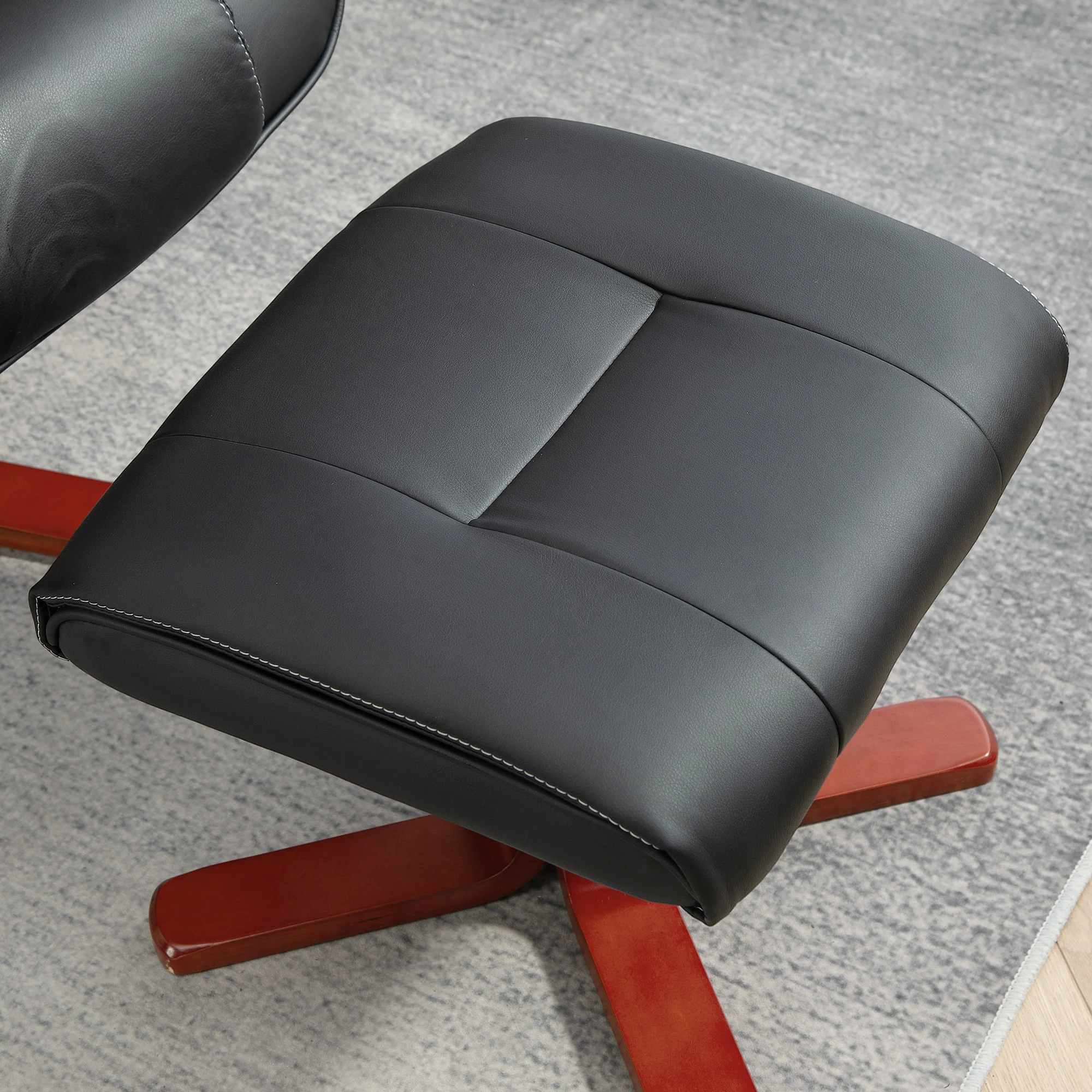 Recliner Chair With Footstool And Adjustable Backrest PU Armchair - Black, Brown, Grey - Image 17