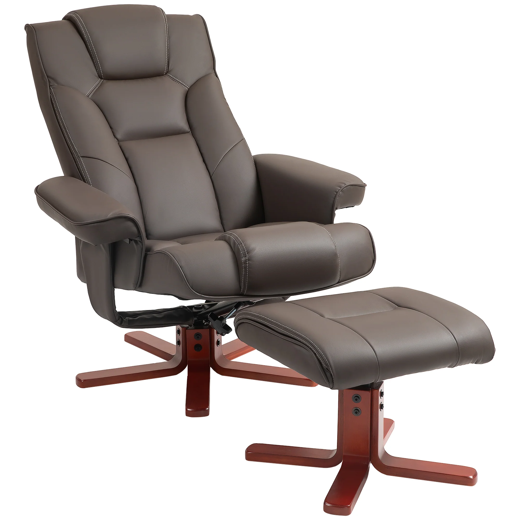 Recliner Chair With Footstool And Adjustable Backrest PU Armchair - Black, Brown, Grey - Image 18