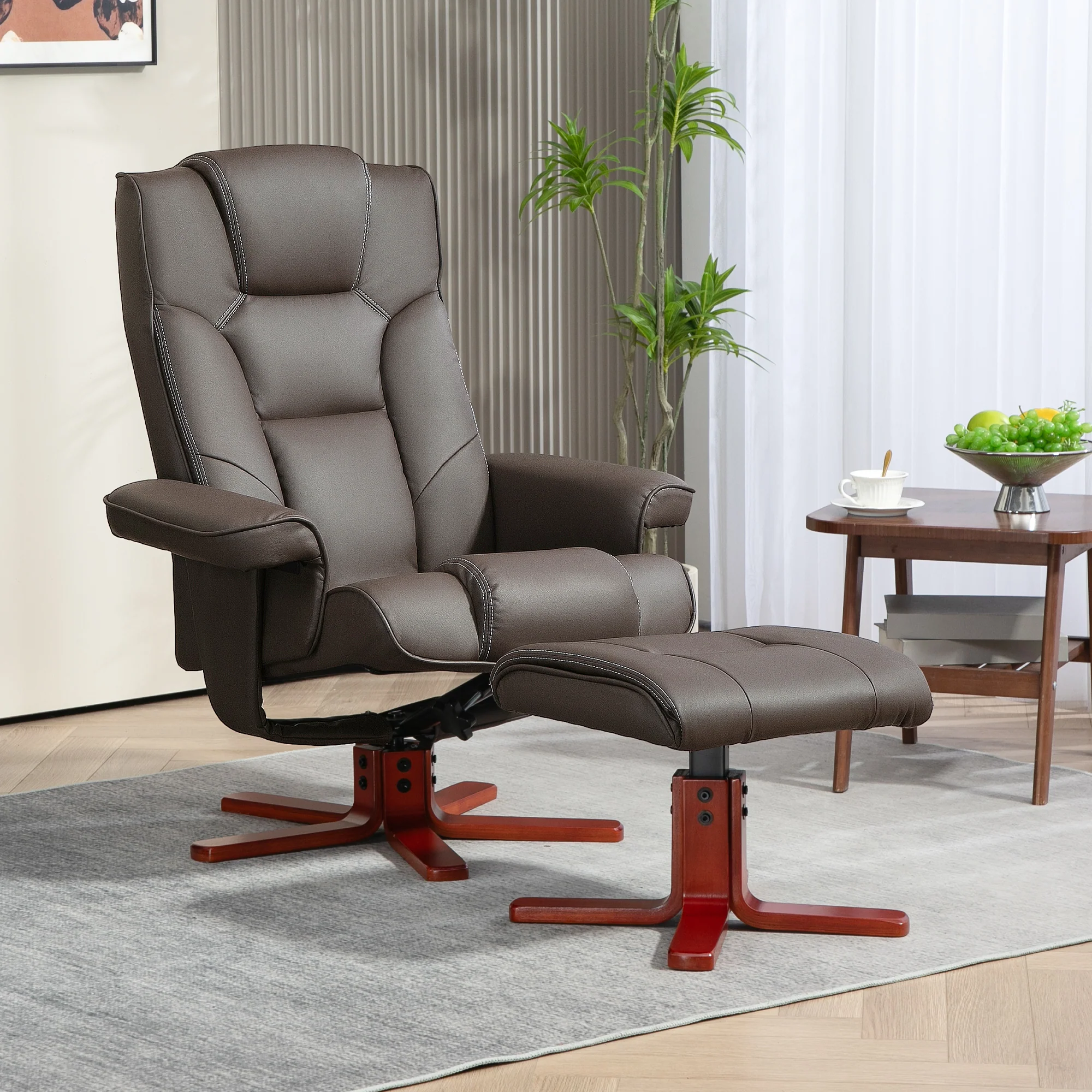 Recliner Chair With Footstool And Adjustable Backrest PU Armchair - Black, Brown, Grey - Image 19
