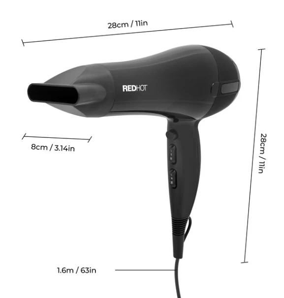 Red Hot 200W Pro Hair Dryer - Black - Image 3
