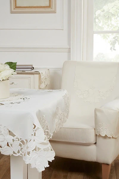 Rosie Embroidered Table Cloth in Cream