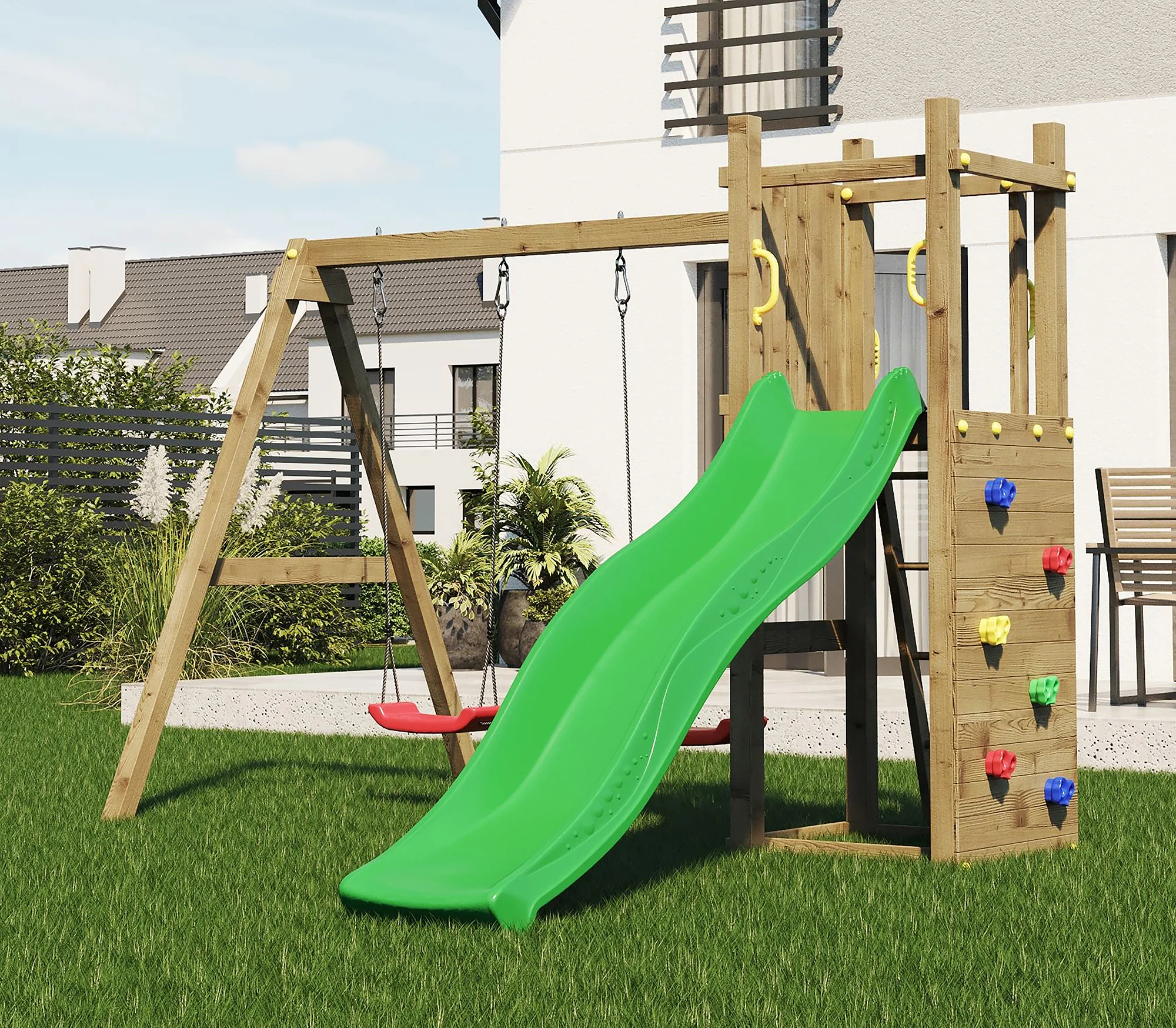 Rumble Ridge Rock Wall Playfort With Double Swing