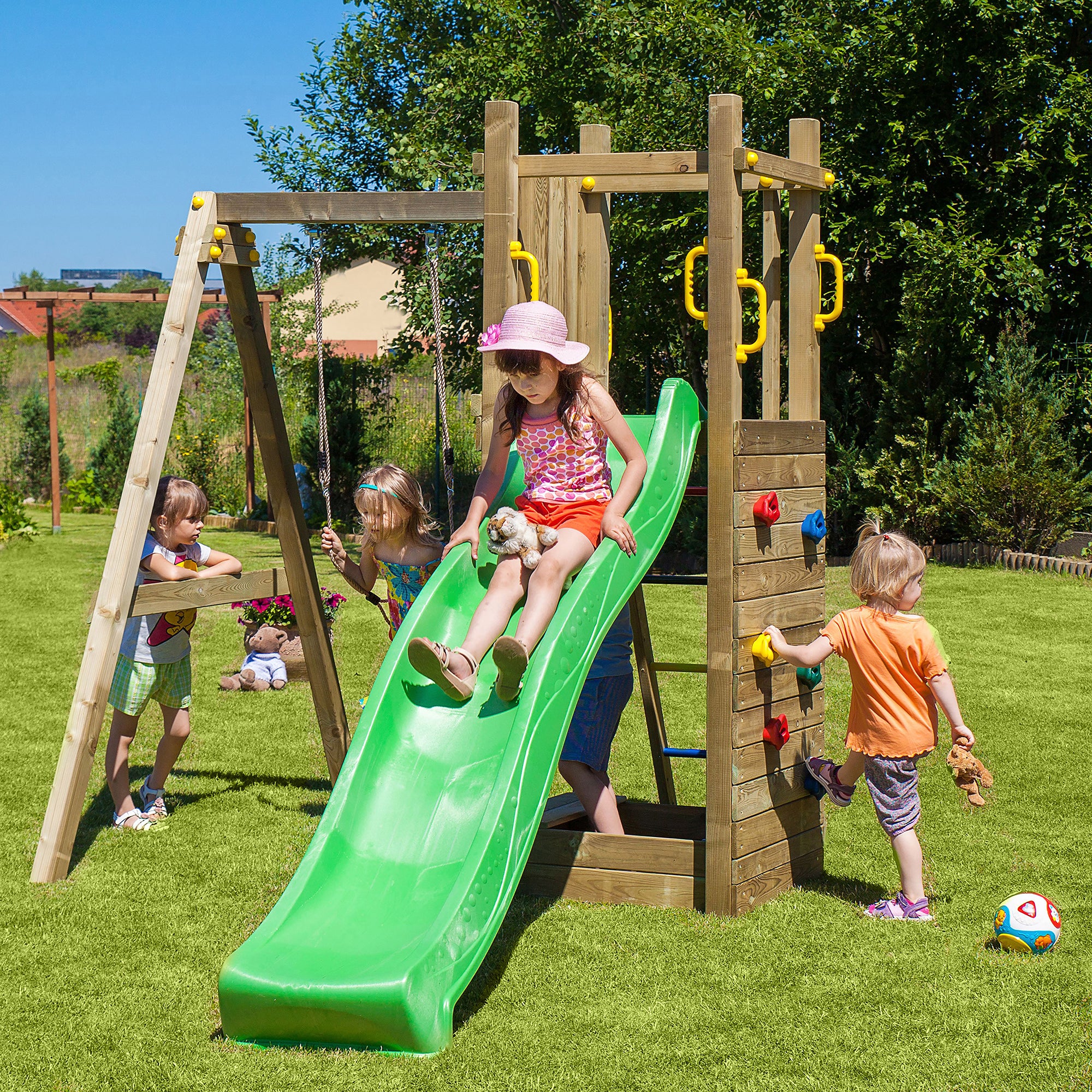 Rumble Ridge Rock Wall Playfort With Single Swing