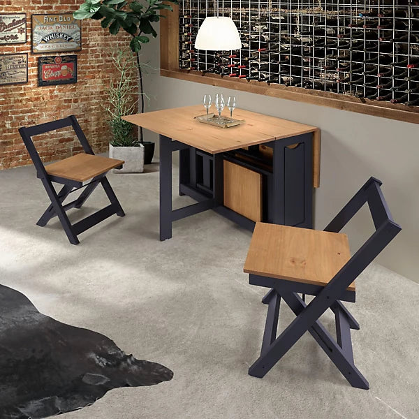 SANTOS BUTTERFLY DINING SET (X4 CHAIRS) - NAVY BLUE/DISTRESSED WAXED PINE - Image 7