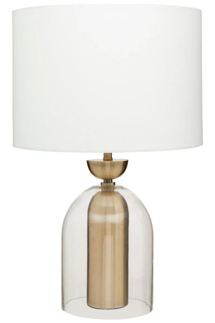 Sellis Clear Glass and Antique Brass Finish Metal Table Lamp