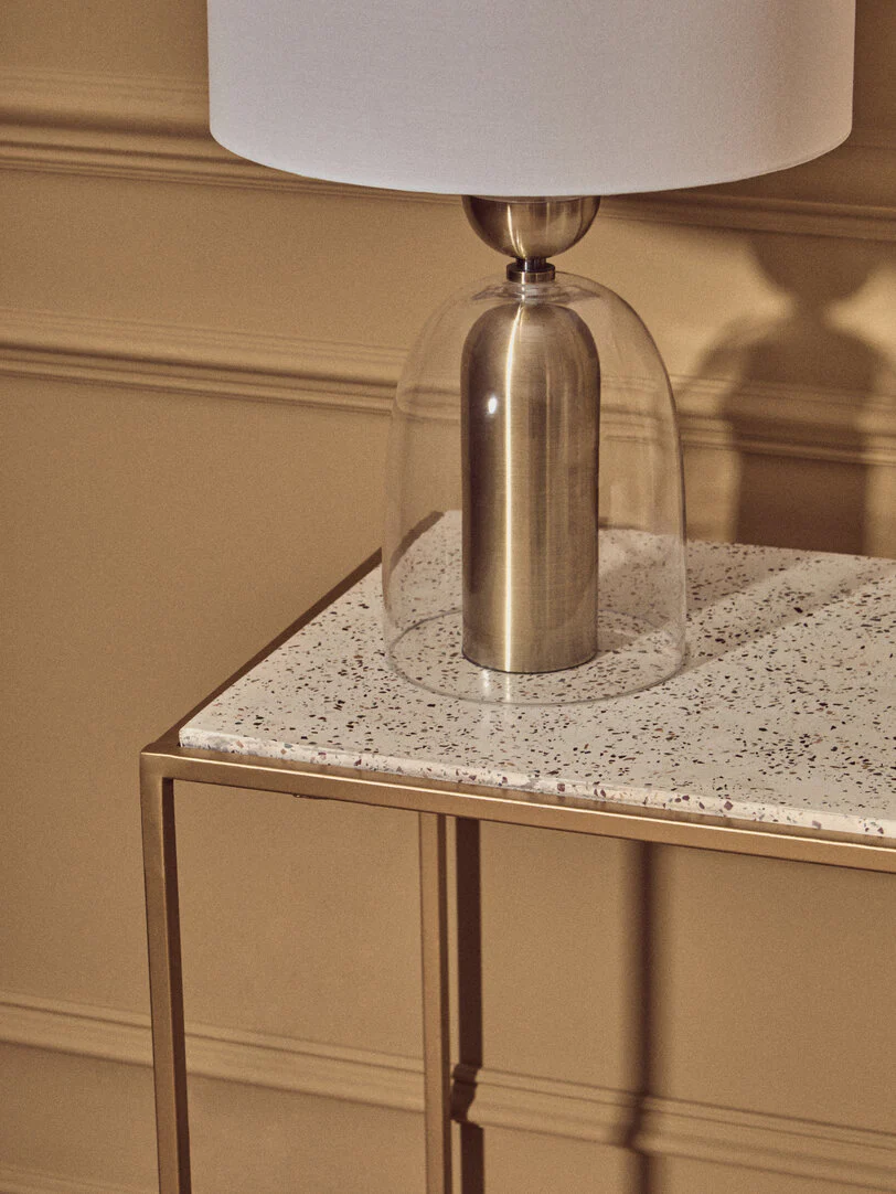 Sellis Clear Glass and Antique Brass Finish Metal Table Lamp - Image 4