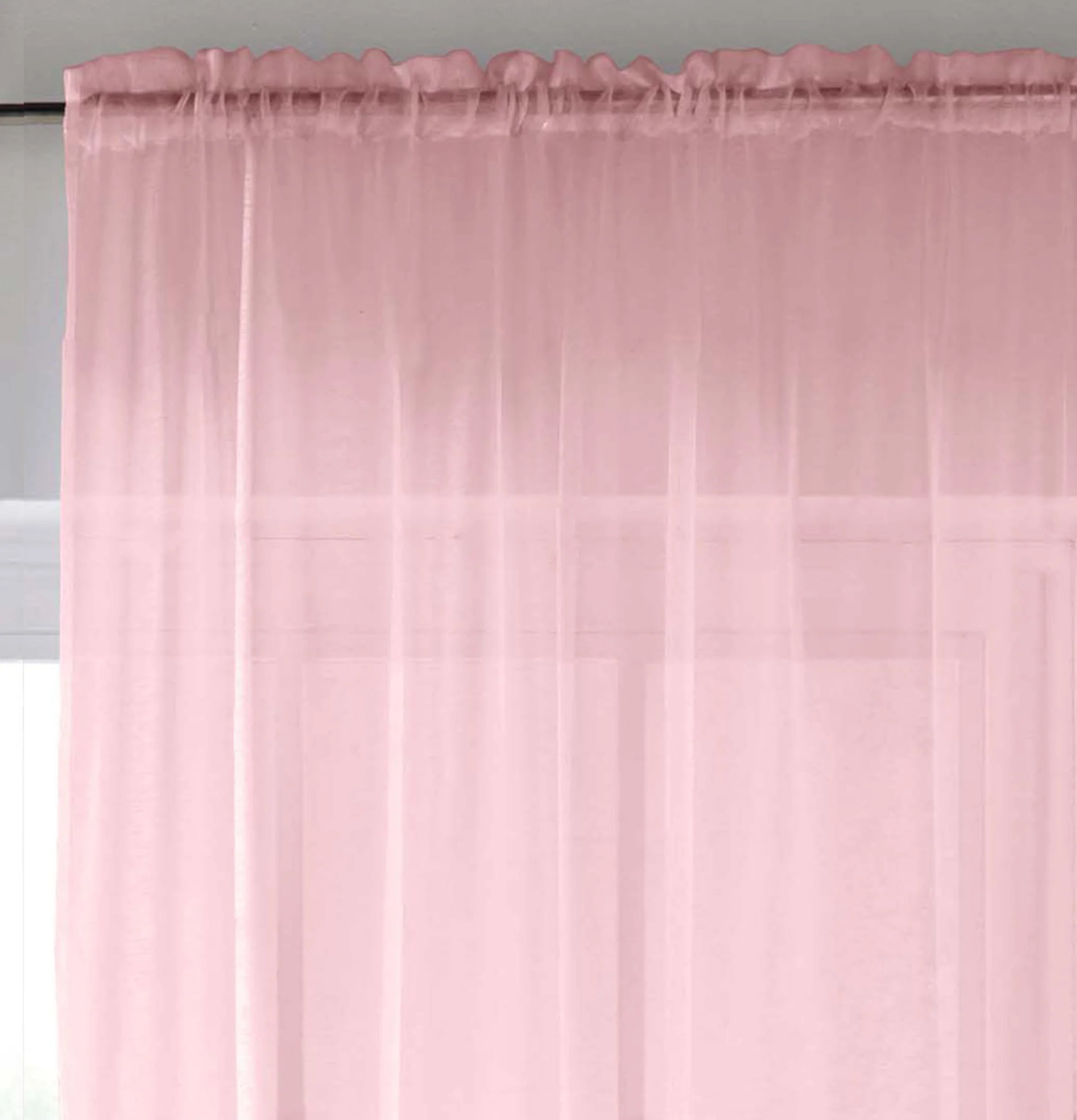 Sheer Pink Plain Woven Voile Slot Top Curtain Panel Pair - Image 2