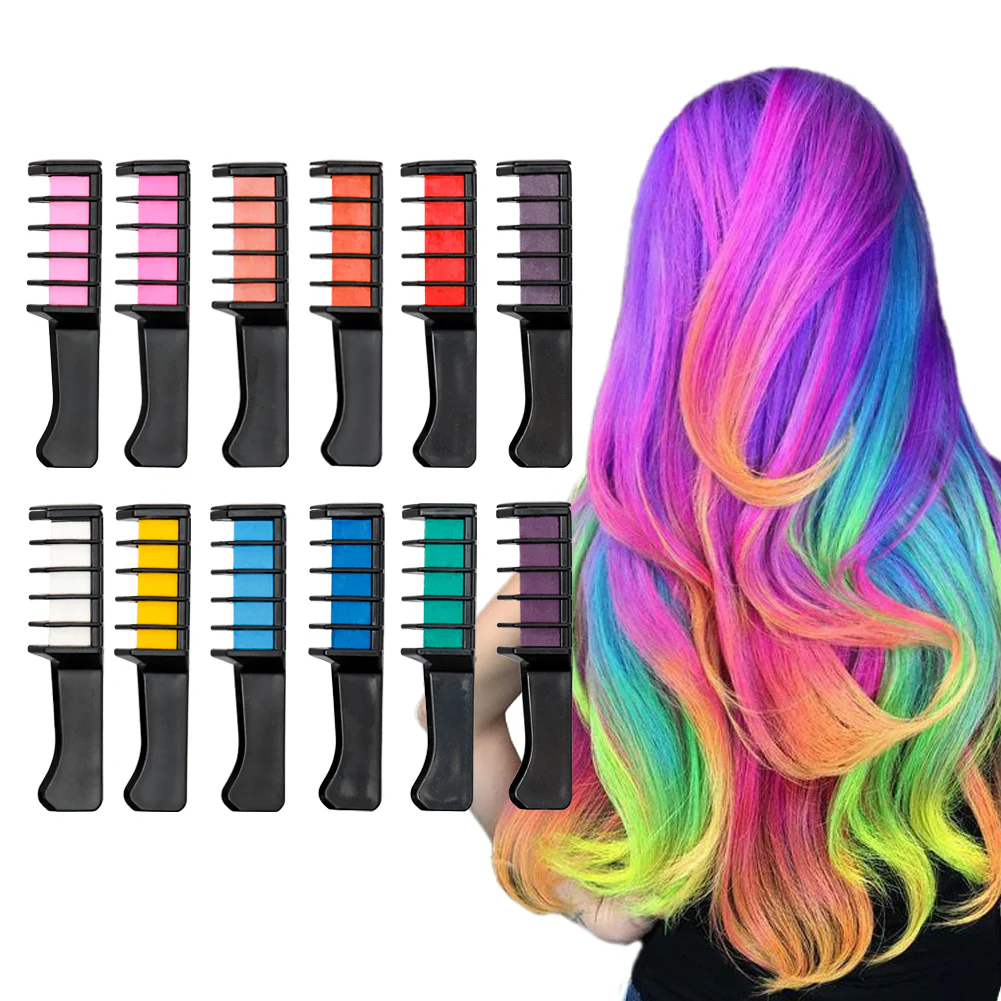 Sheonly 12 Colours Temporary Hair Chalk Combs - Image 3