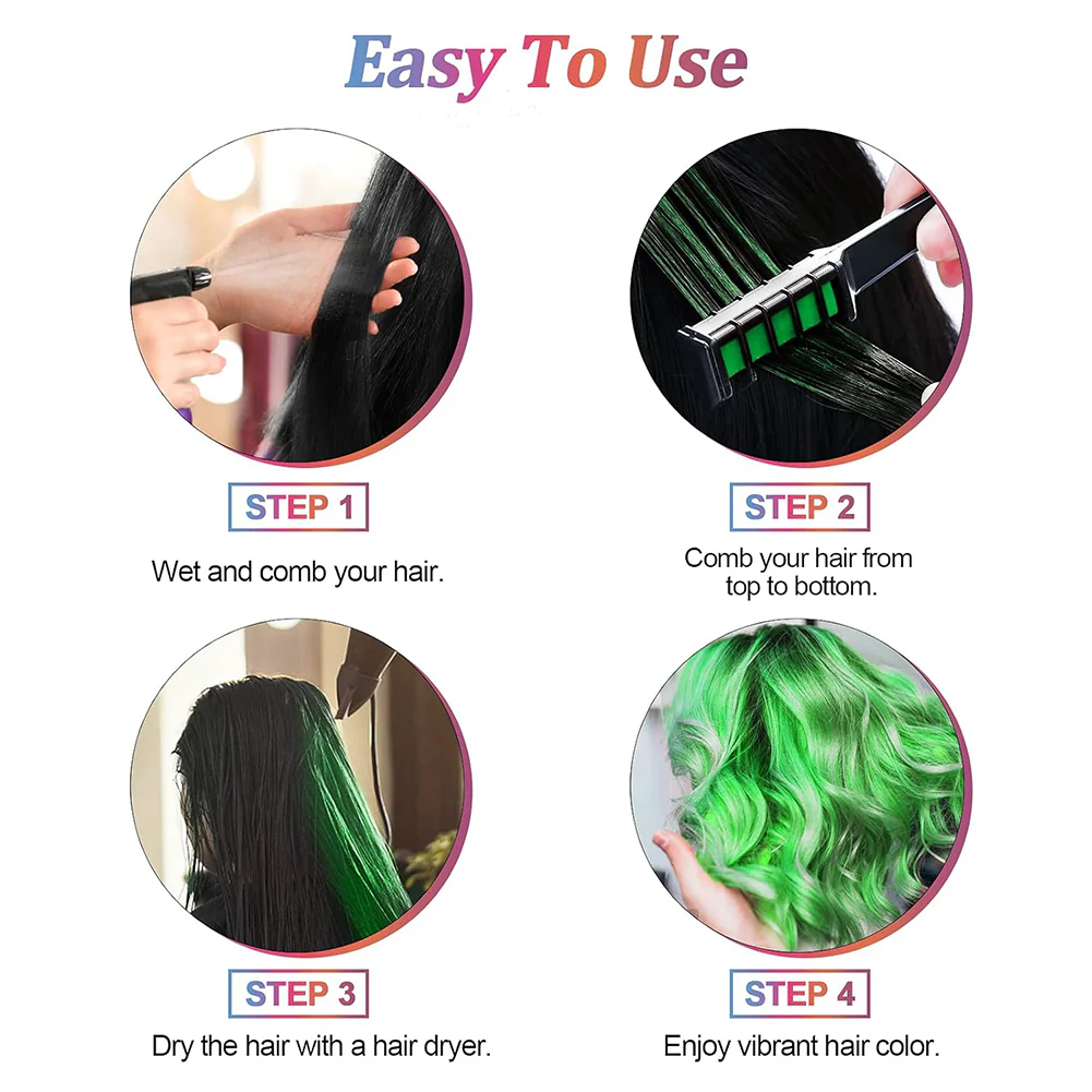 Sheonly 8 Piece Temporary Hair Green & Orange Chalk Comb - Image 4