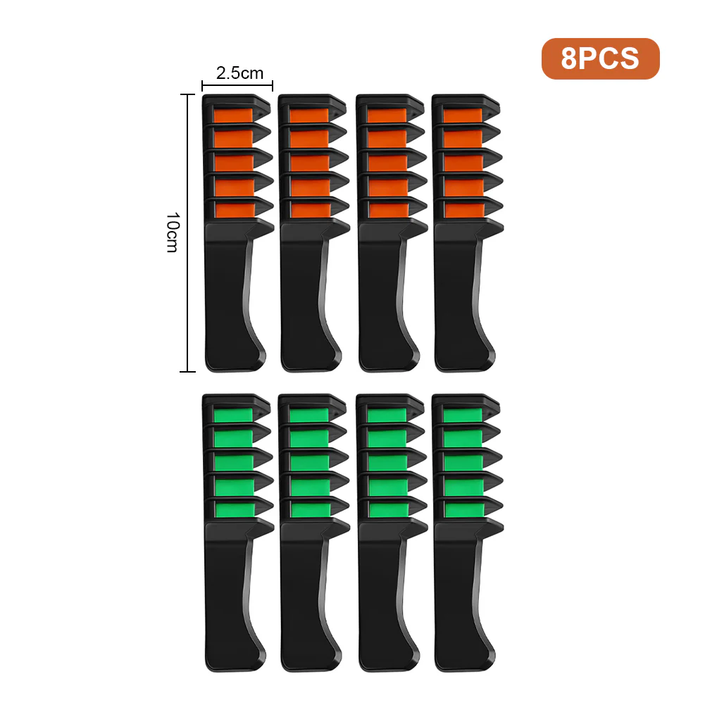 Sheonly 8 Piece Temporary Hair Green & Orange Chalk Comb - Image 9