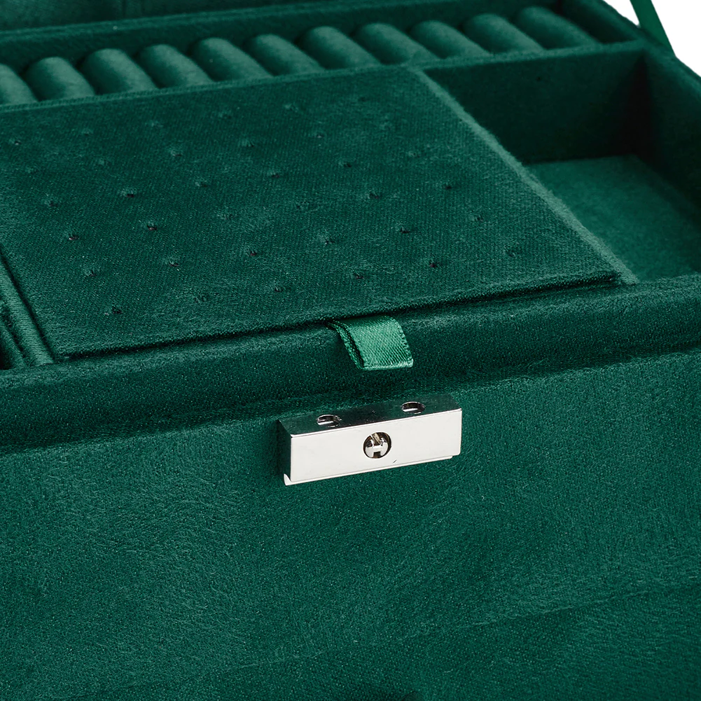 Sheonly 3-Tier Dark Green Velvet Jewellery Box with Lock - Image 4