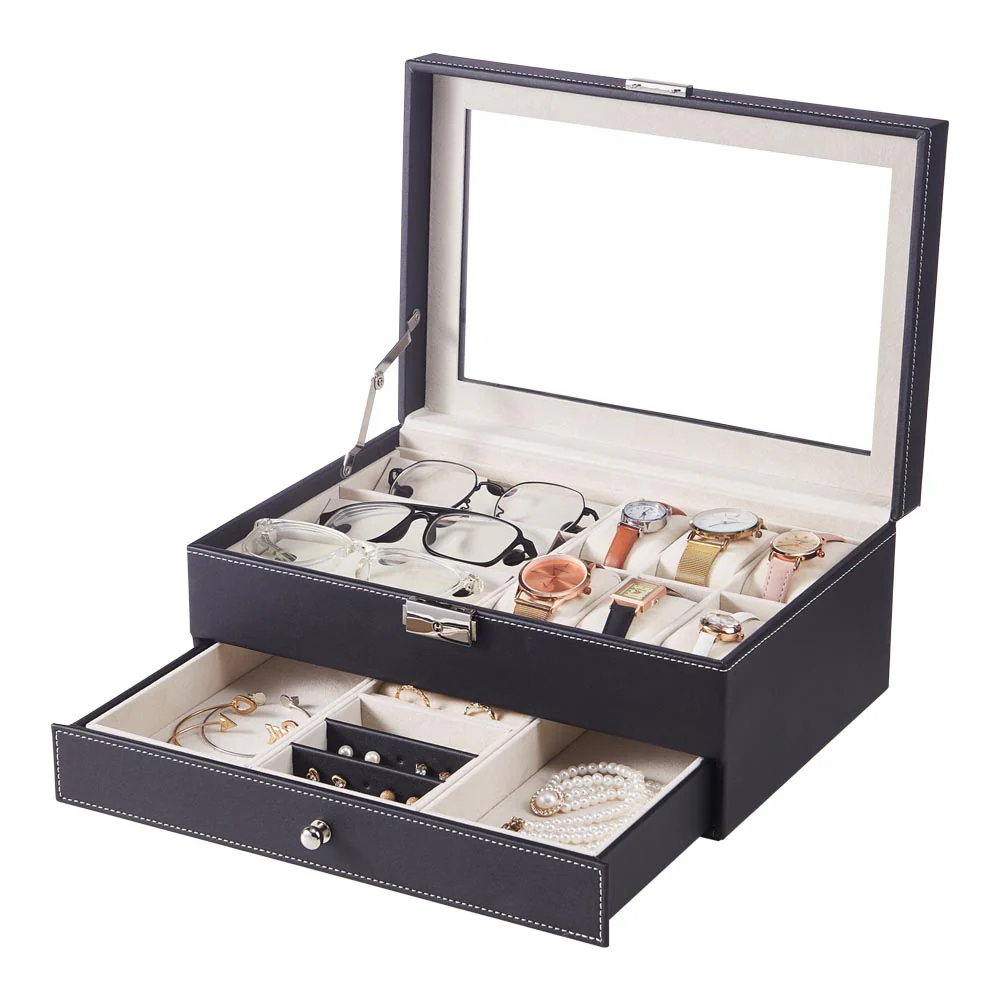 Sheonly Black Jewellery Storage Box with Transparent Lid - Image 6