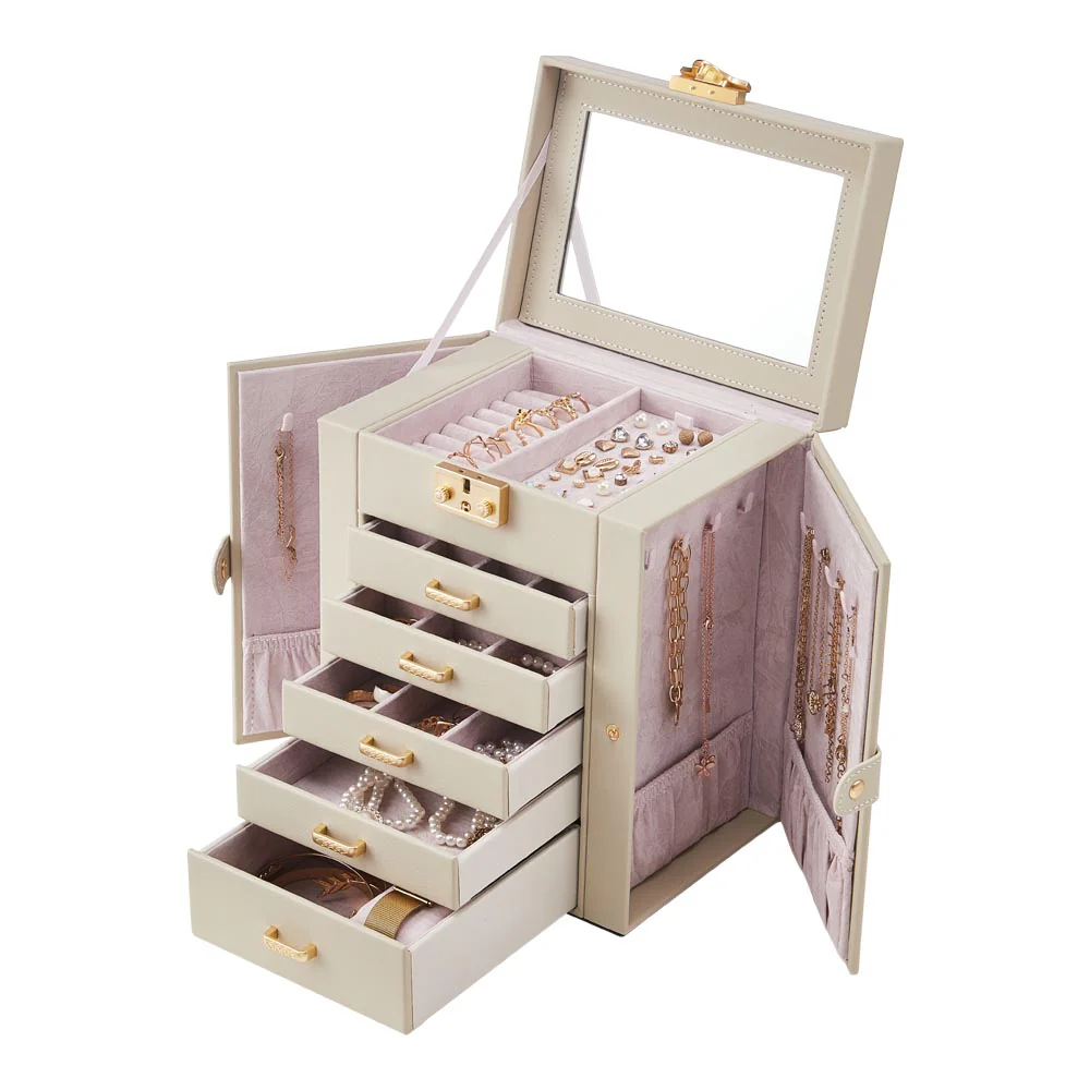 Sheonly Faux Leather Jewellery Storage Box with Mirror - Image 5