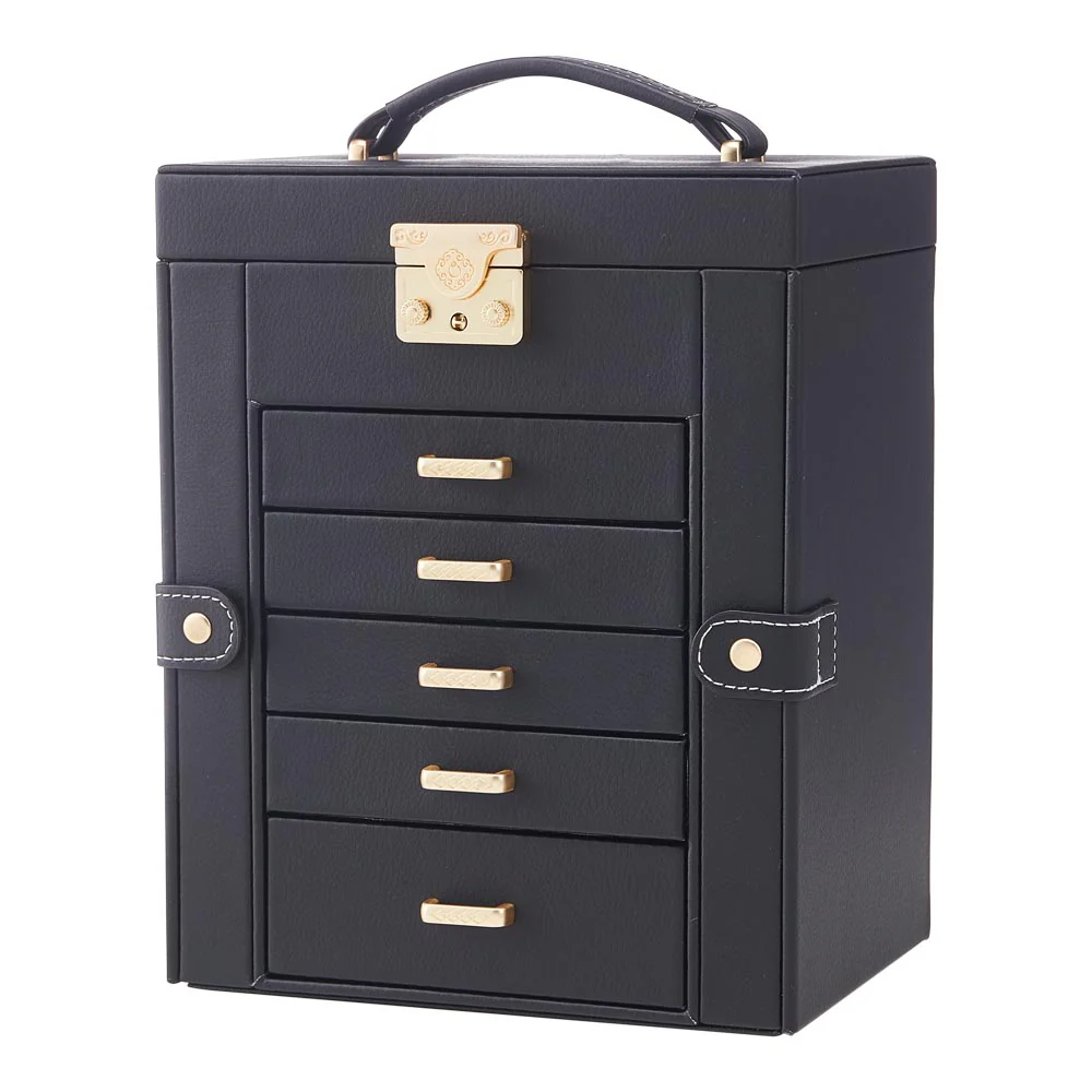 Sheonly Faux Leather Large Jewellery Storage Box with Mirror - Image 4