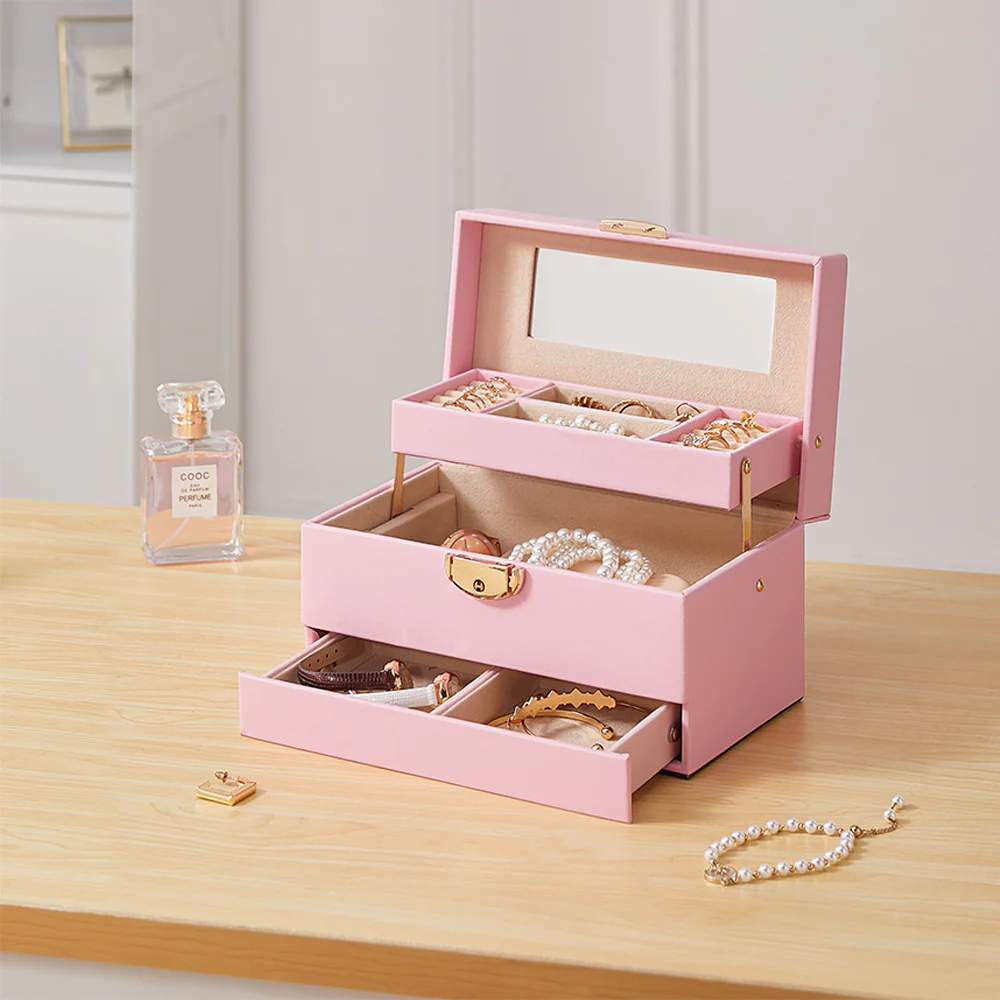 Sheonly Lockable Jewellery Storage Box with Drawer - Image 2