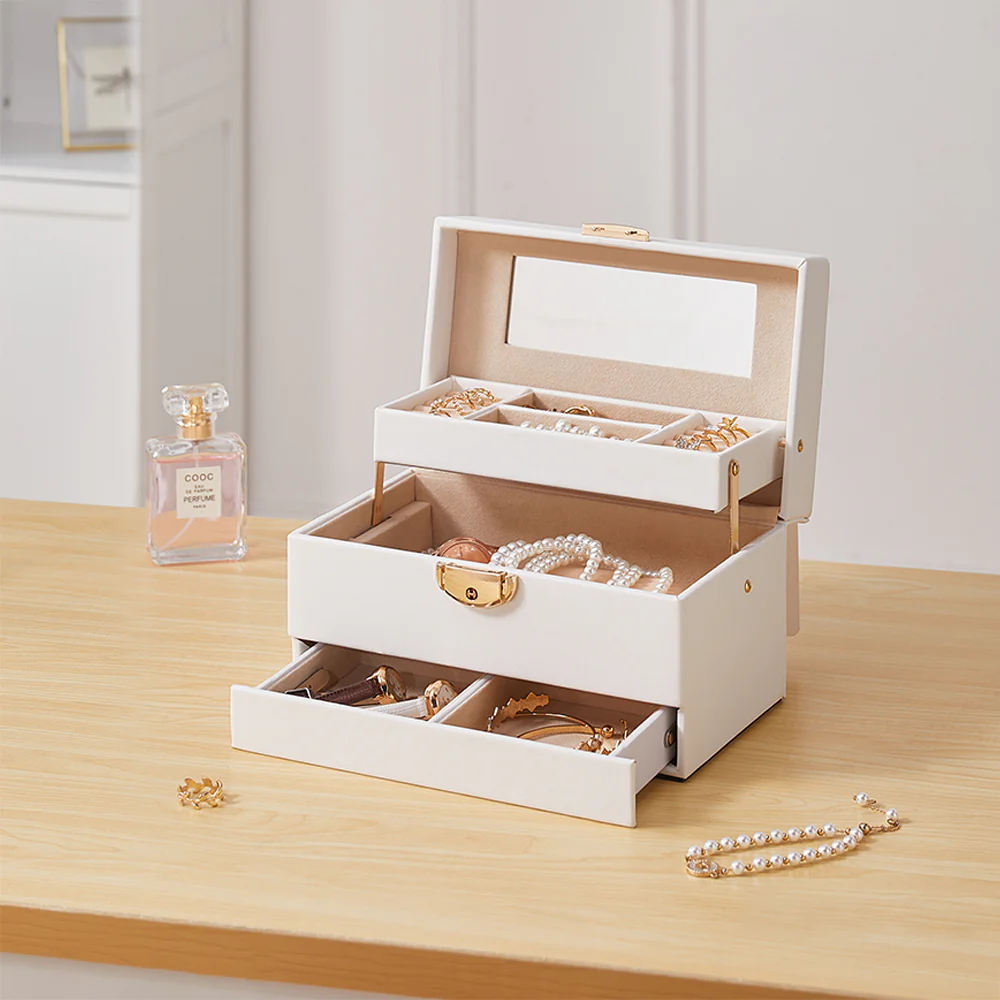 Sheonly Lockable Jewellery Storage Box with Drawer - Image 2