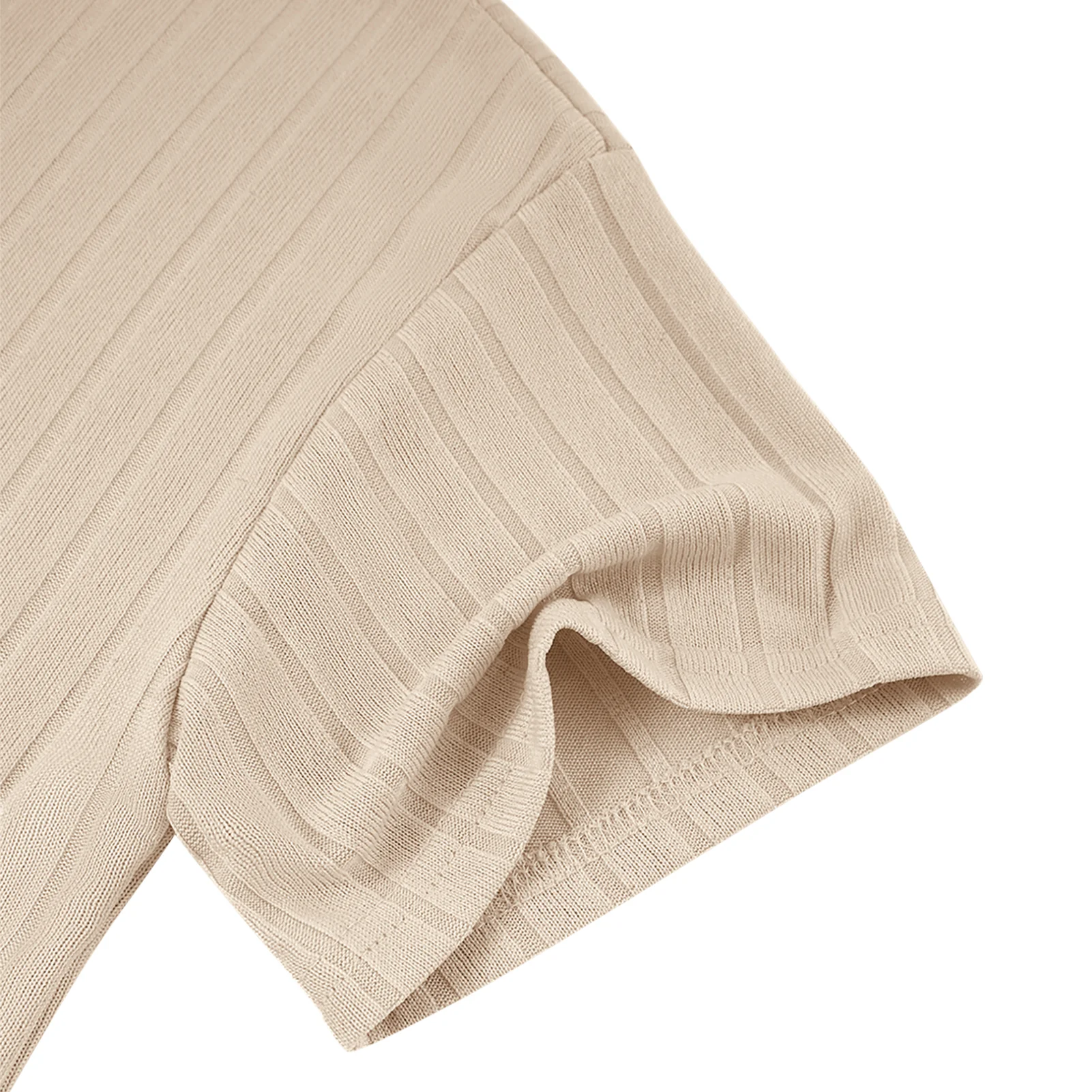 Short Sleeve Loungewear Set Cream Ribbed - Image 7
