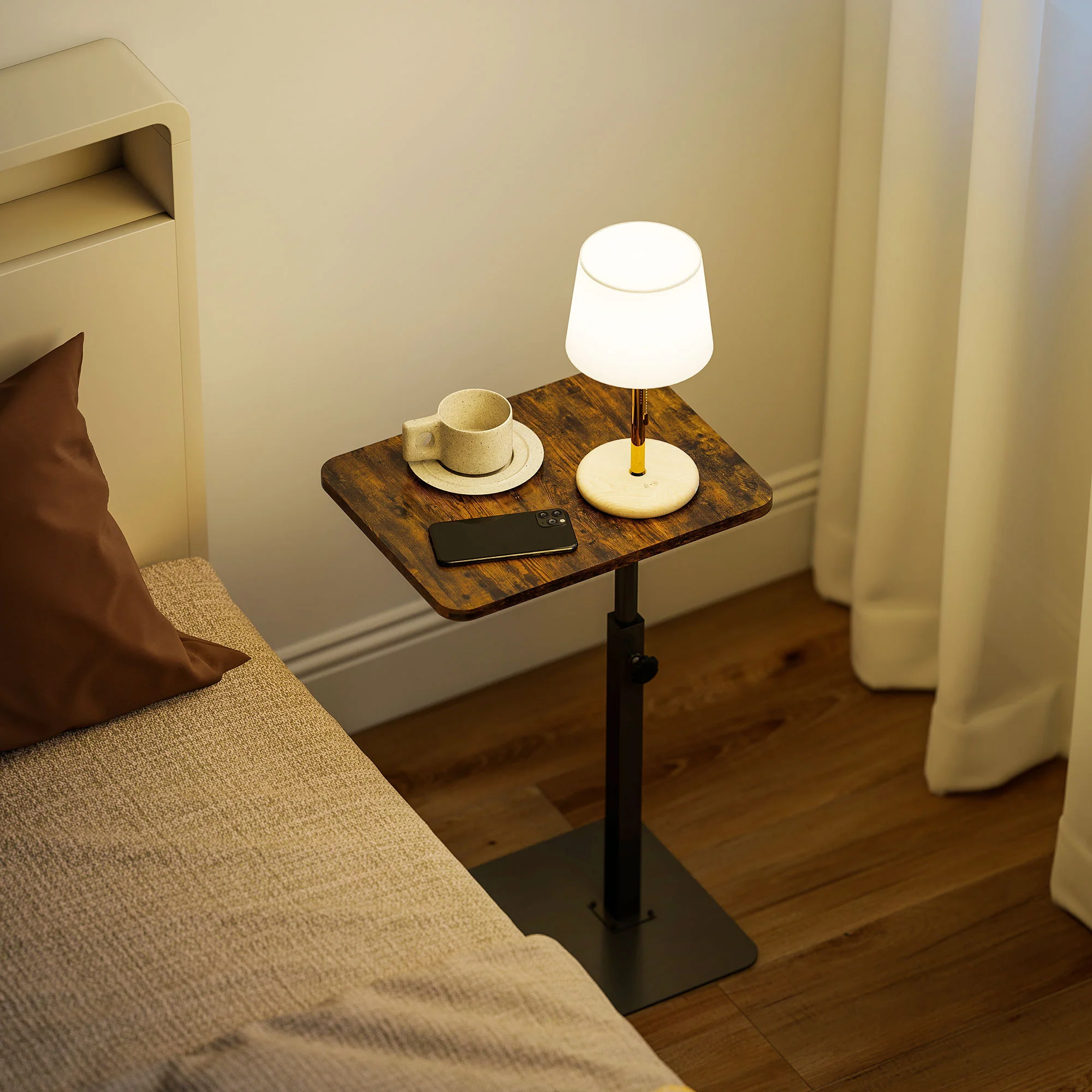 Side Table, C Shaped End Table with Adjustable Height and Metal Base - Image 8