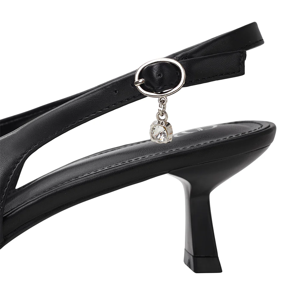 Slingback Pointed Closed Toe Heels Slingback Loafers - Black - Image 8